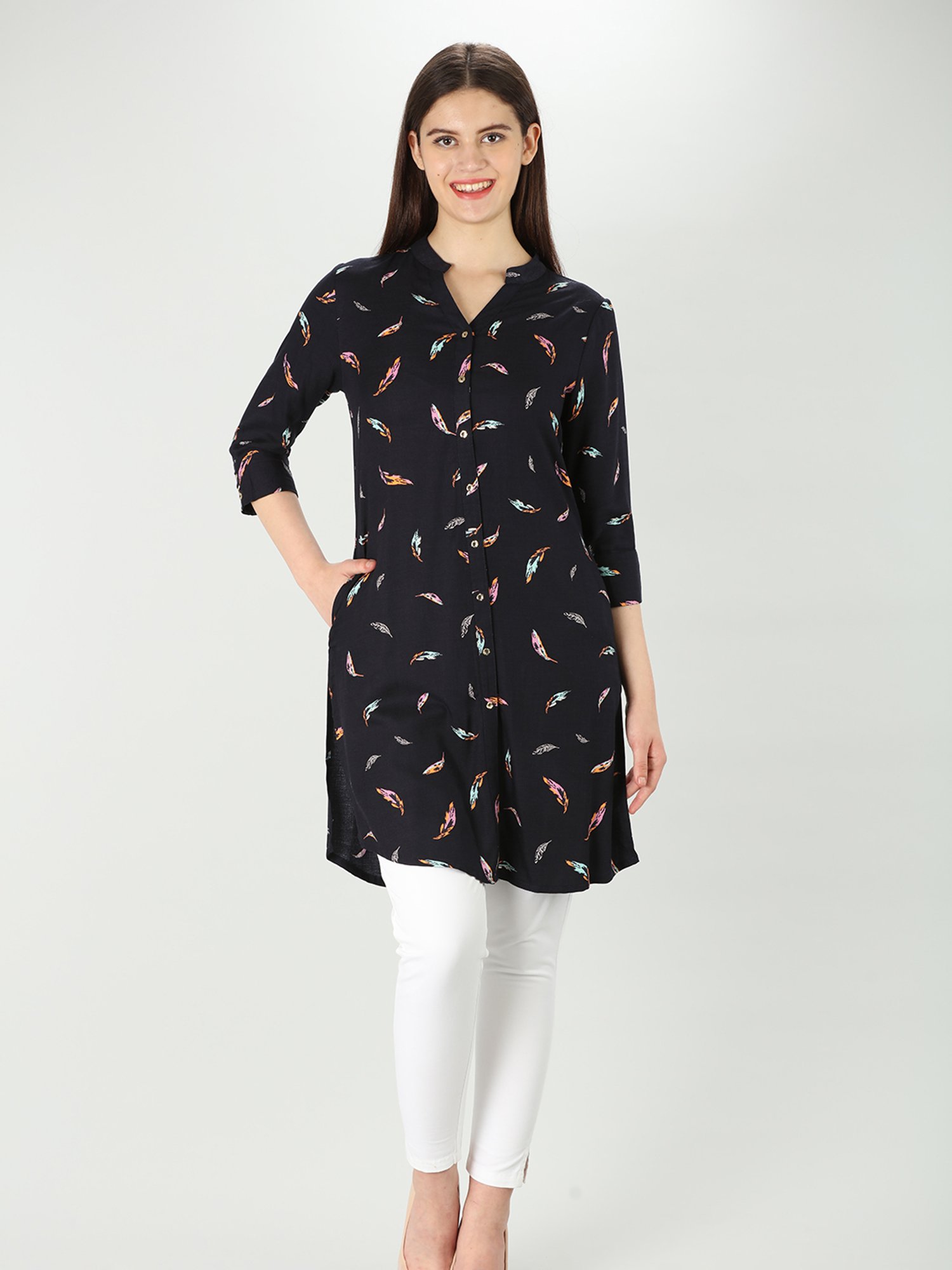 Mustard Navy Printed Shirt