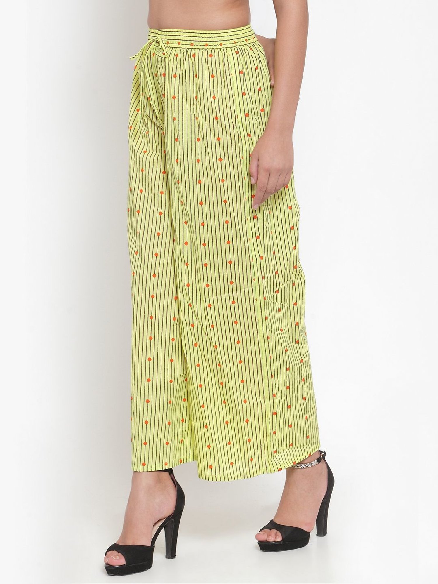 Indibelle Yellow Cotton Striped Palazzos