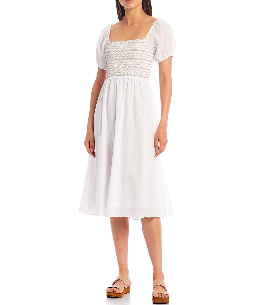 Lucy Paris Meadow Square Neck Short Blouson Sleeve Smocked Dress