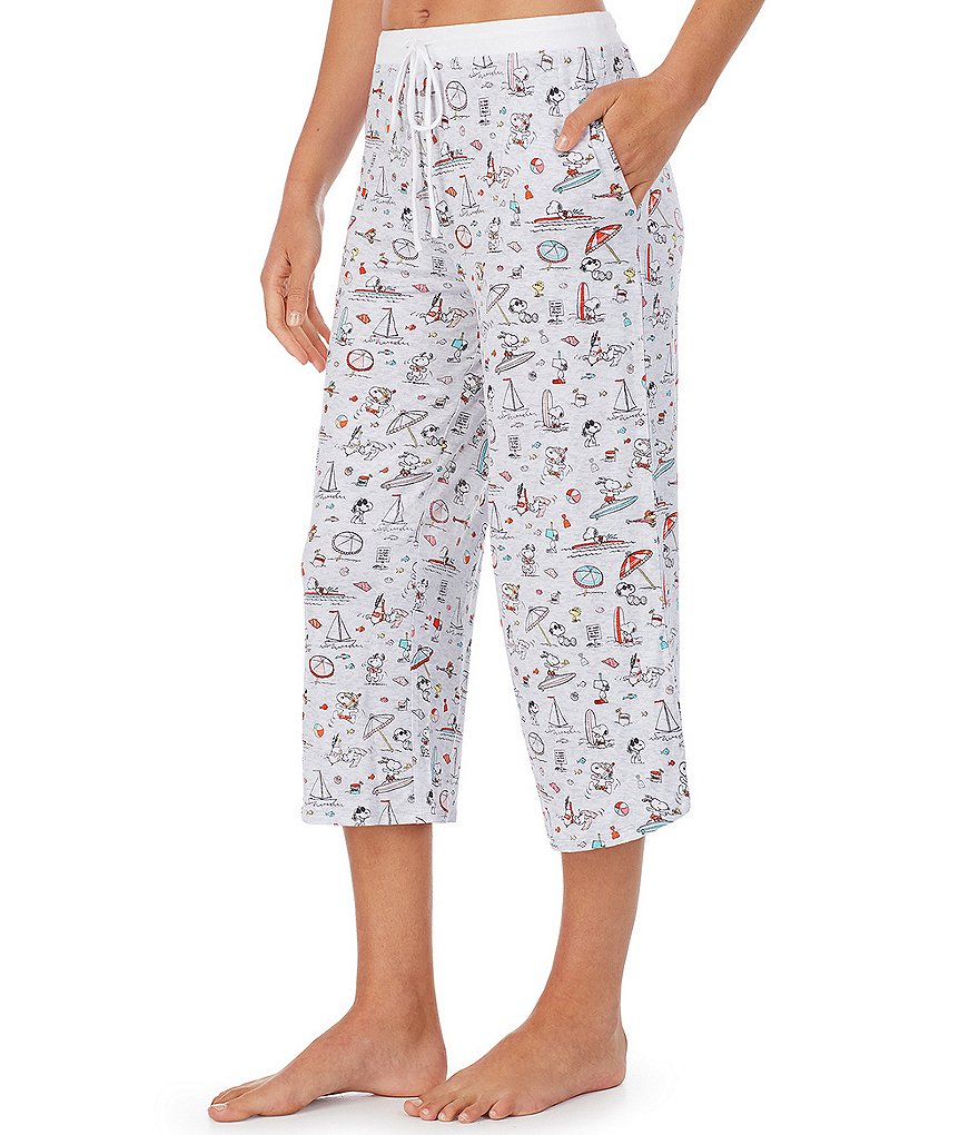 Peanuts Aloha Snoopy Printed Jersey Knit Sleep Capri Drawstring Pants