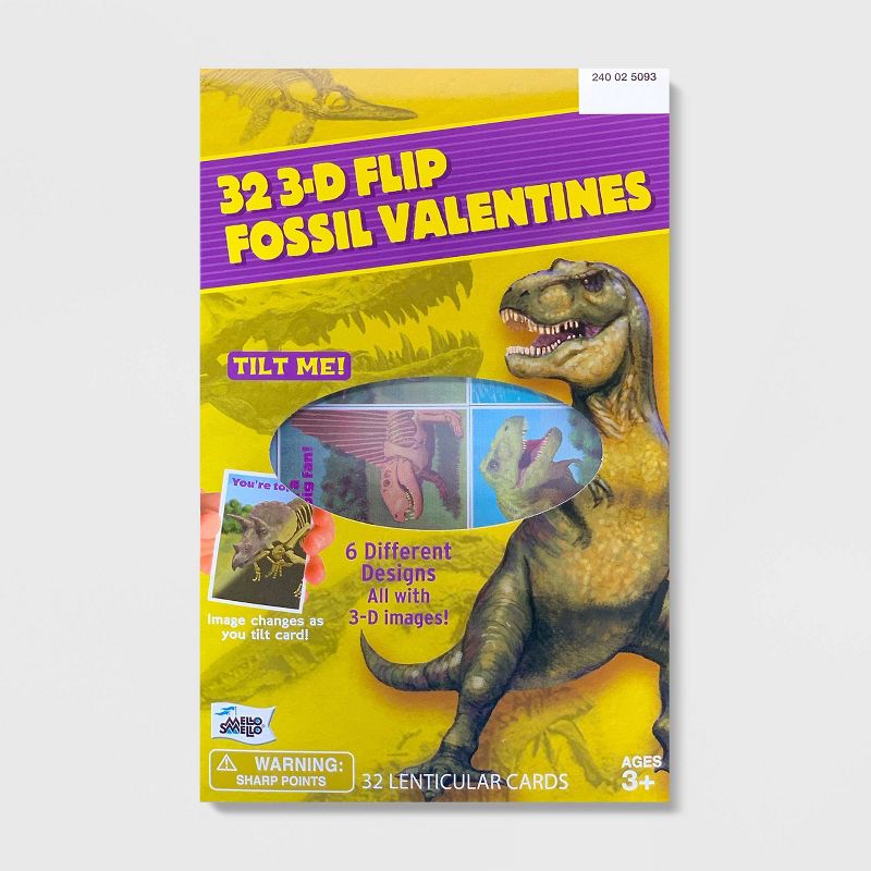32ct 3D Flip Fossil Valentines With Flips Cards - Mello Smello