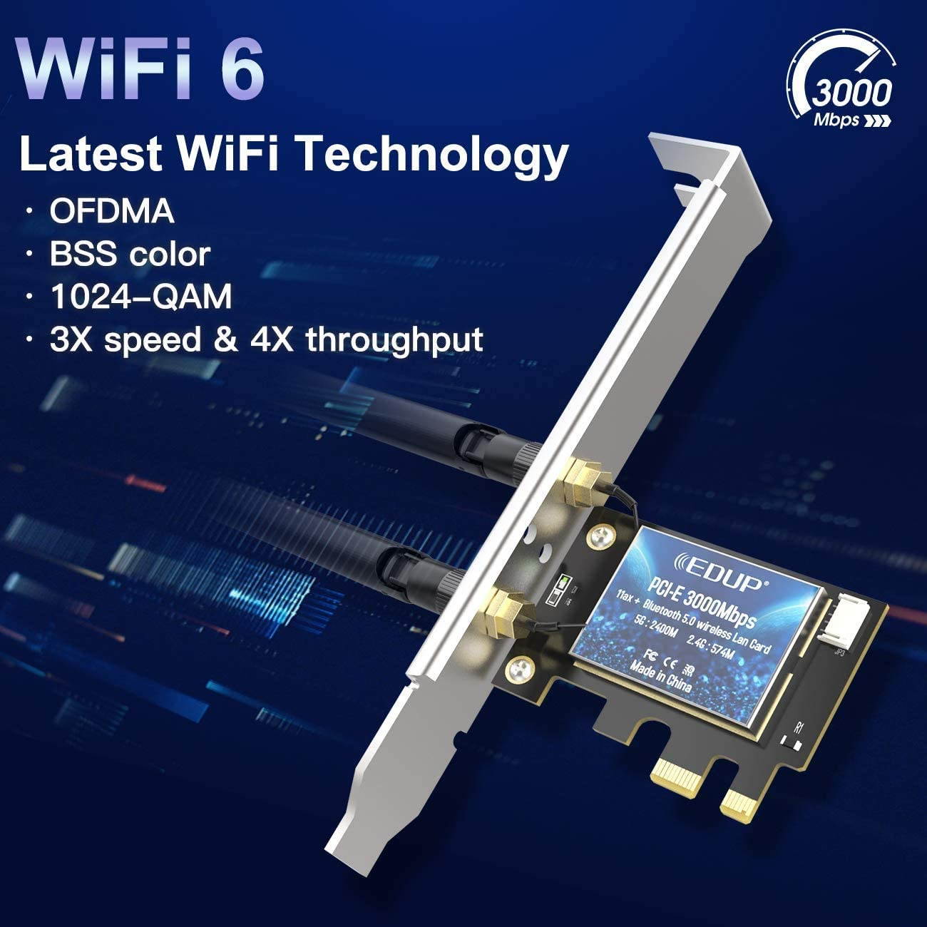 Wifi Adapter, PCIe WiFi 6 Card Bluetooth 5.0 AX 3000 Mbps AX200 Dual Band 5.GHz/2.4GHz PCI-E Wireless WiFi Network Adapter Card for Desktop Windows 10 64-bit