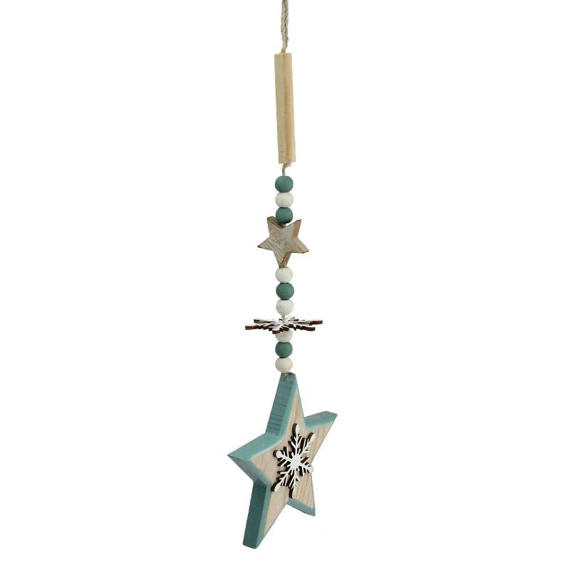 Melrose 18" Stars and Snowflake Beaded Drop Christmas Ornament - Green/Beige