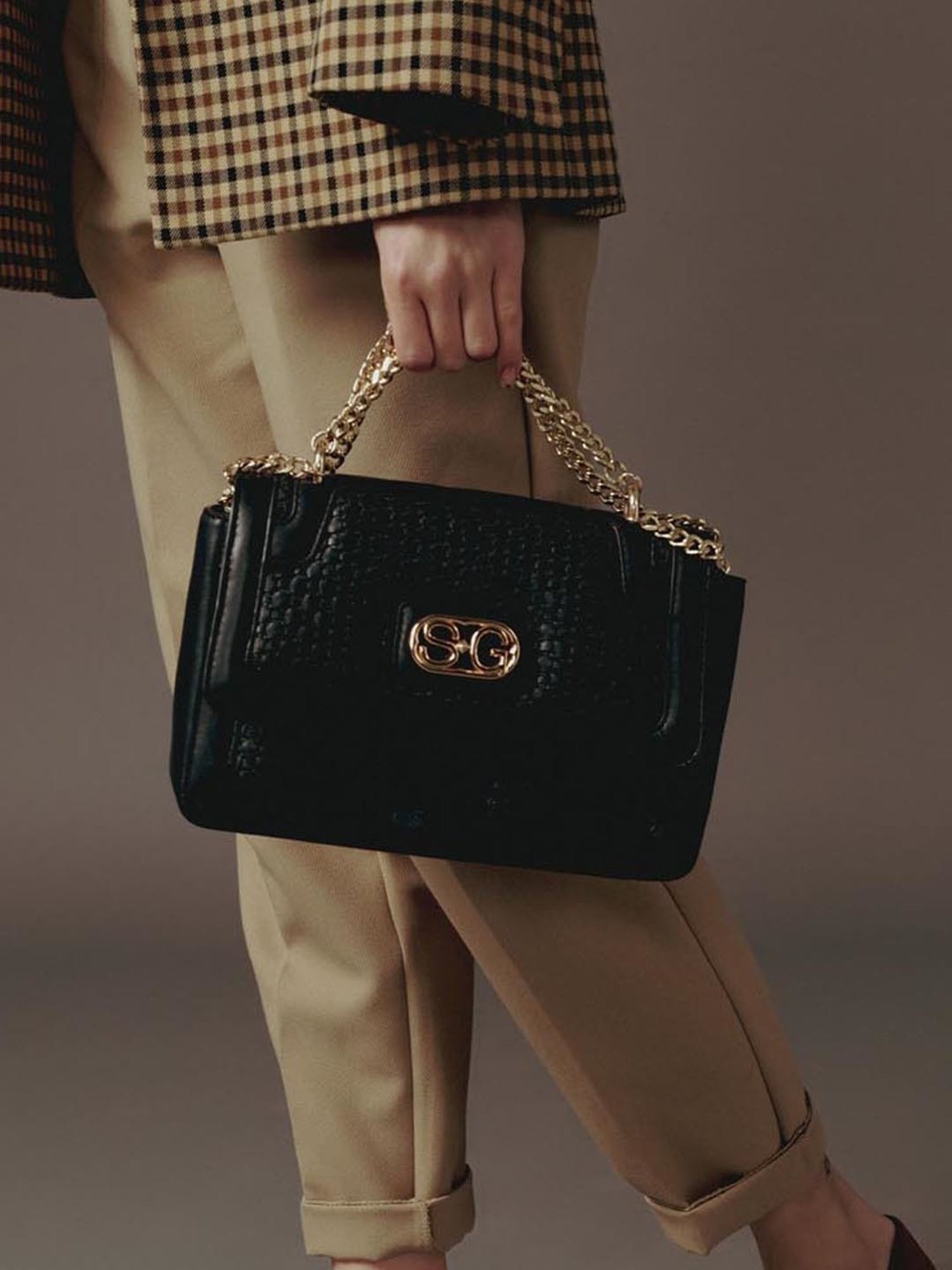 Saint G Black Textured Medium Sling Handbag