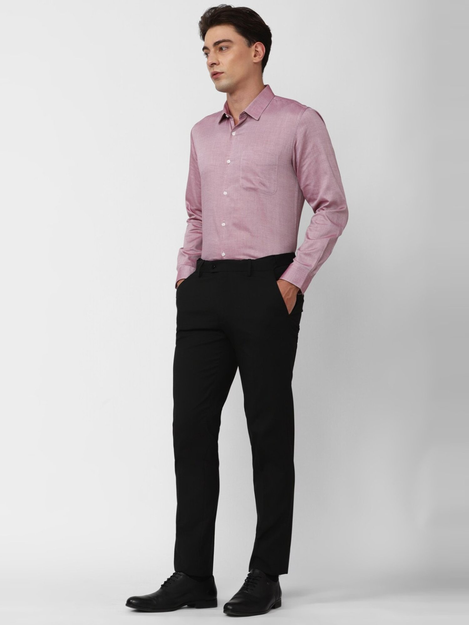 Peter England Black Cotton Slim Fit Trousers
