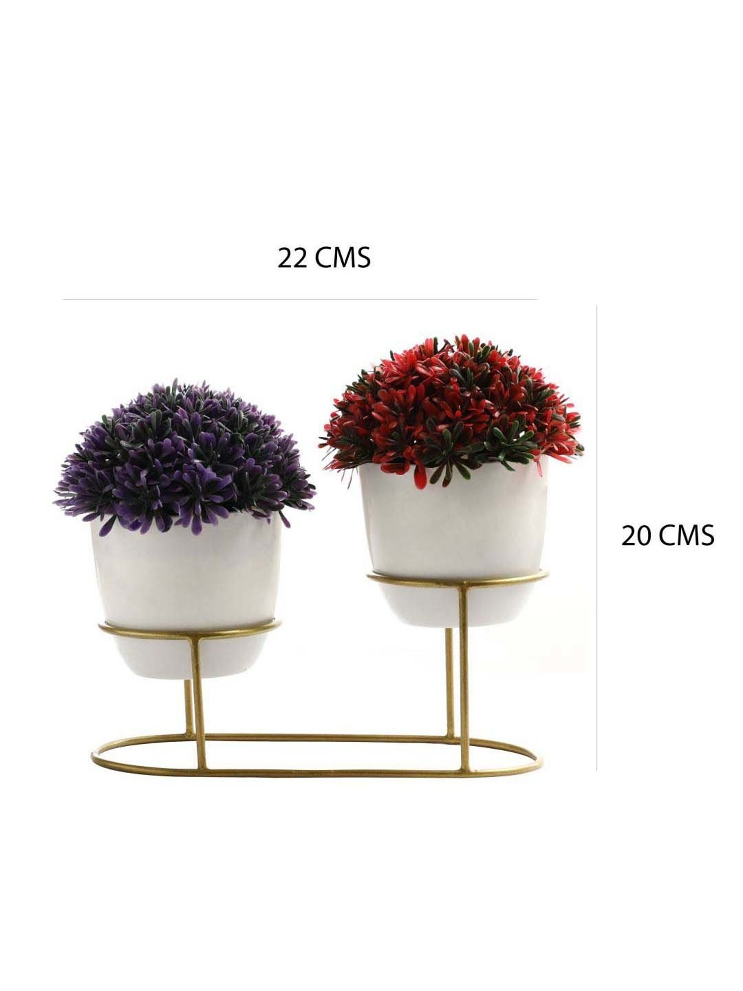 Foliyaj Multicolor Plastic Artificial Plants With Metal Holder - Set of 2