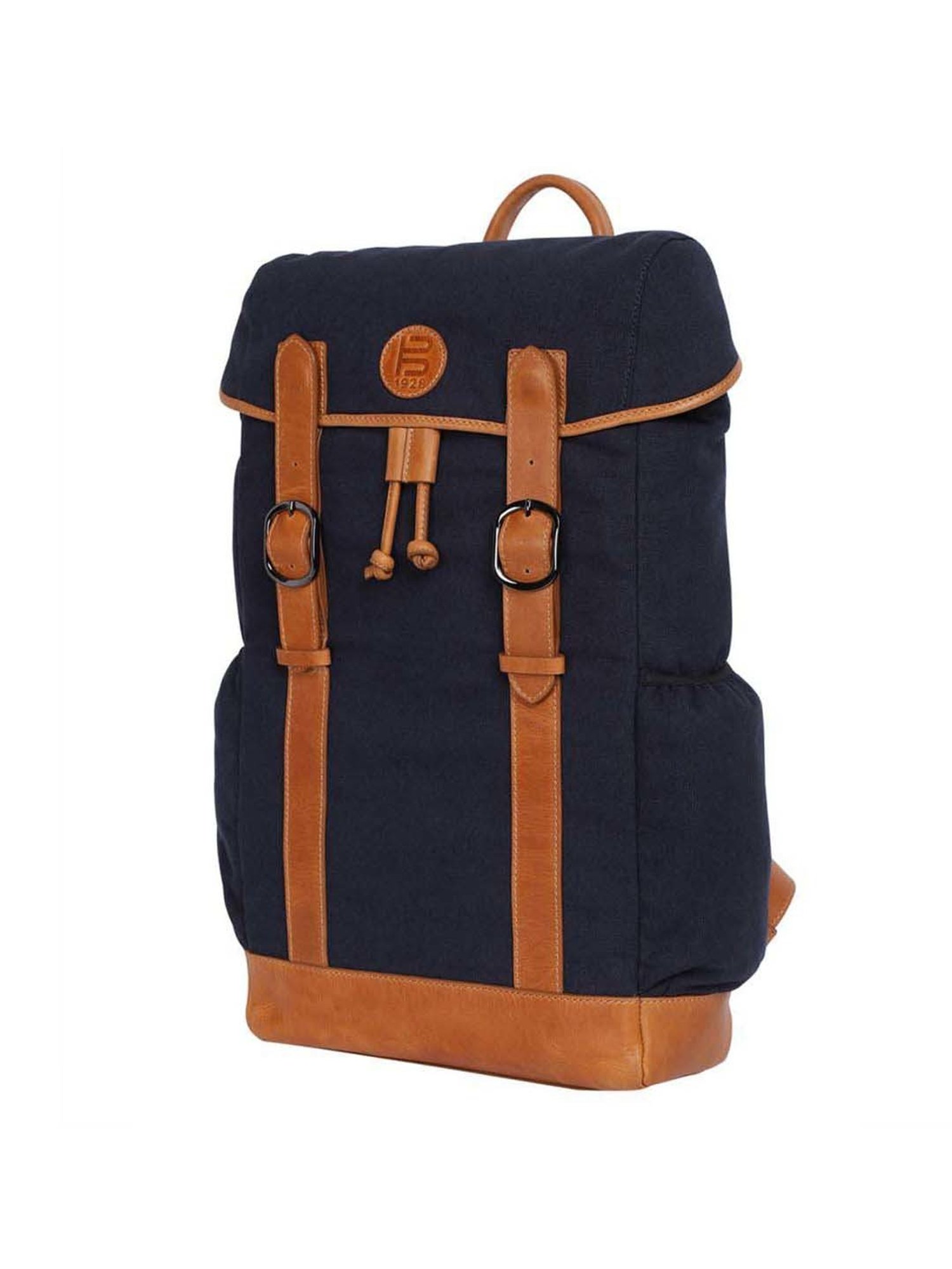 Bagatt Solofra Navy & Tan Leather Medium Laptop Backpack