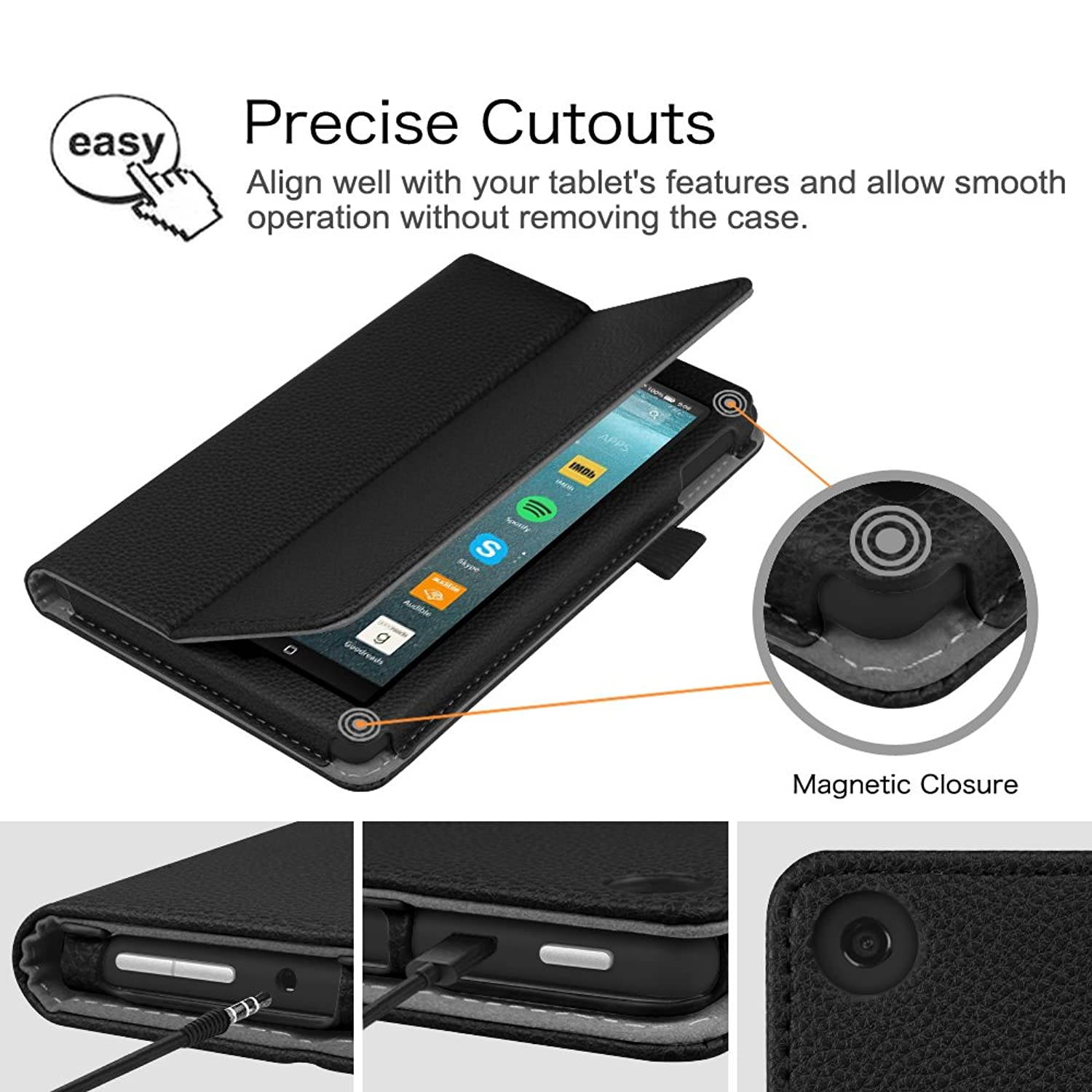 Fintie Folio Case for Amazon Fire 7 Tablet (Previous Generation - 7th, 2017 Release) - Slim Fit PU Leather Standing Protective Cover Auto Wake/Sleep, Compatible with Fire 7 (5th Gen, 2015), Black