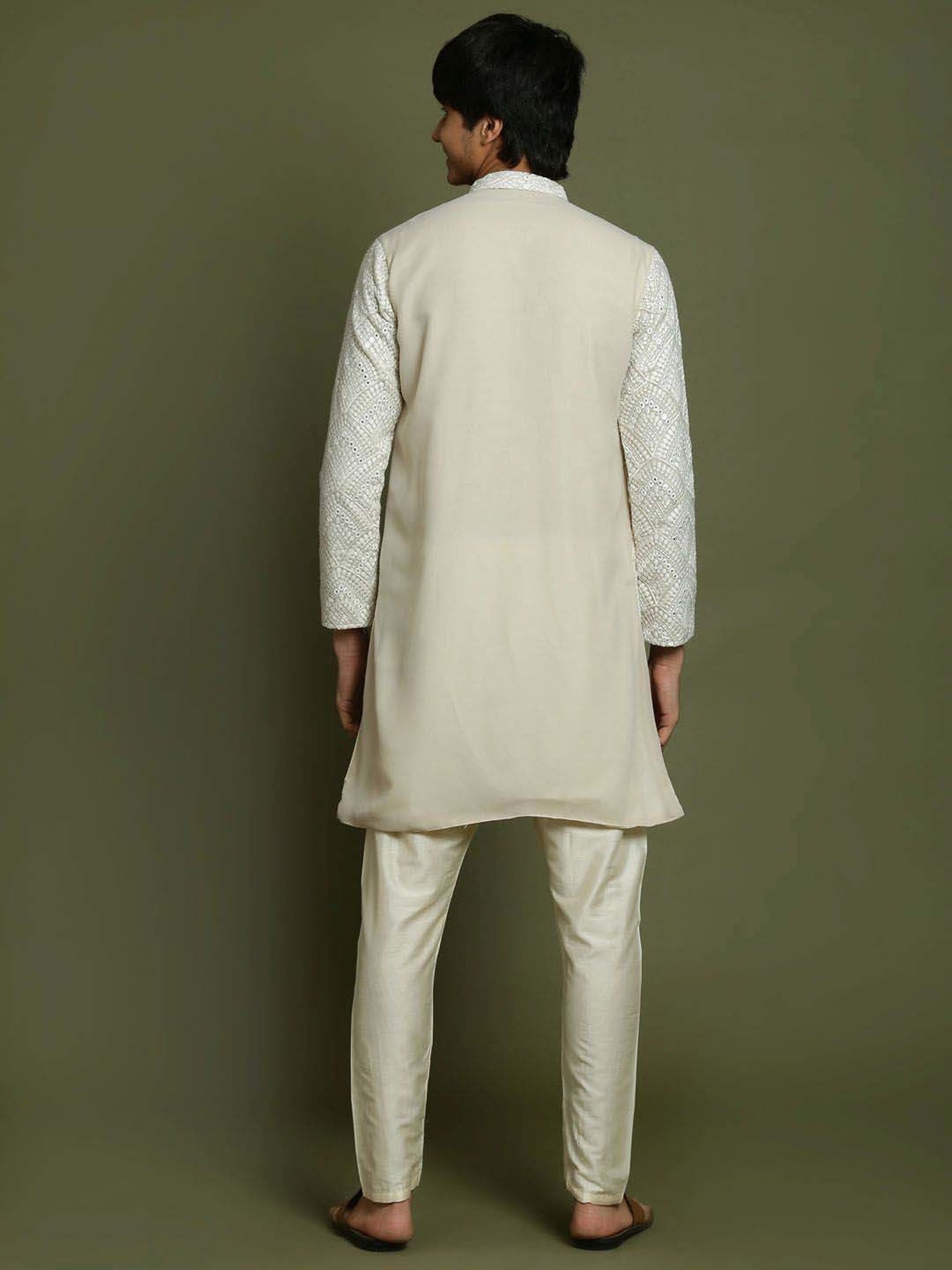 VASTRAMAY Boys White Embroidery Full Sleeves Kurta Sets