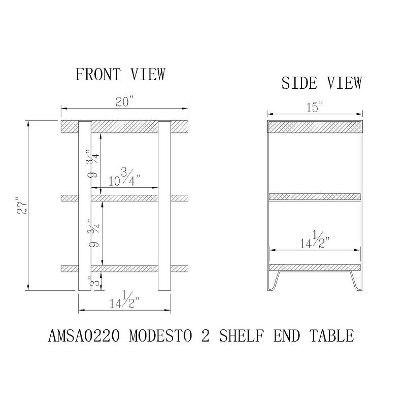 20" Modesto 2 Shelf Solid Wood and Metal End Table Reclaimed Wood Brown - Alaterre Furniture