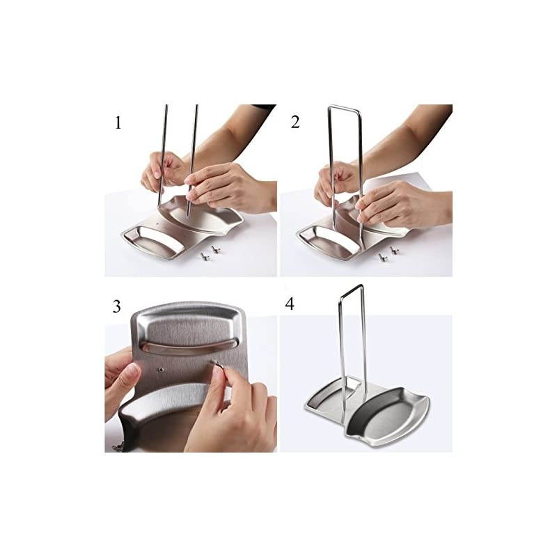Lid and Spoon Rest, Utensils Lid Holder Spoon Holder Lid Rest Lid Shelf Kitchen Utensils Holders Stainless Steel Pan Pot Cover Lid Rack Stand (Stainless Steel)