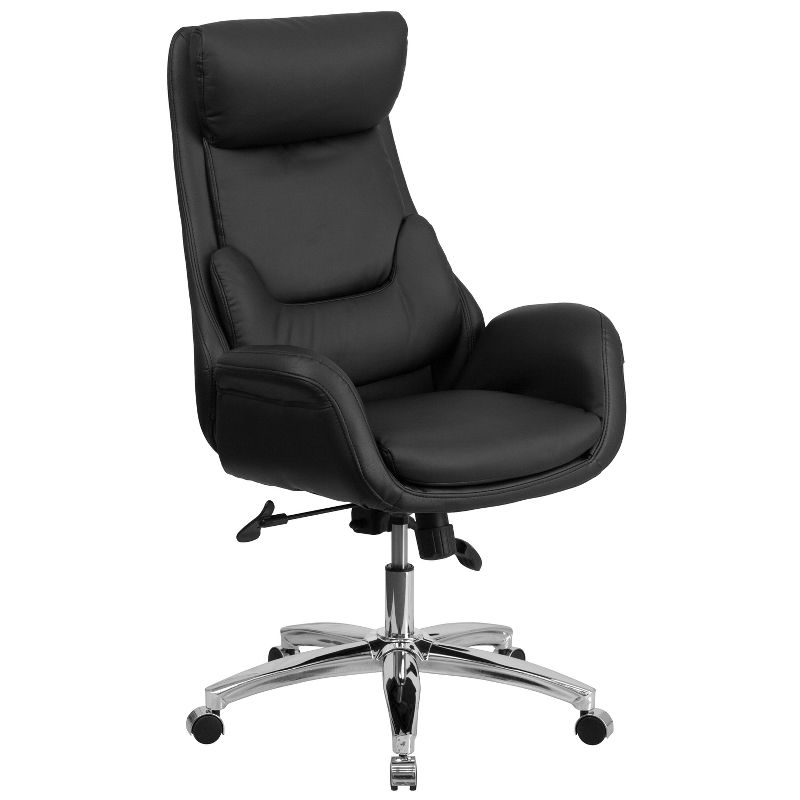 Emma and Oliver High Back Black LeatherSoft Executive Swivel Office Chair with Lumbar Pillow
