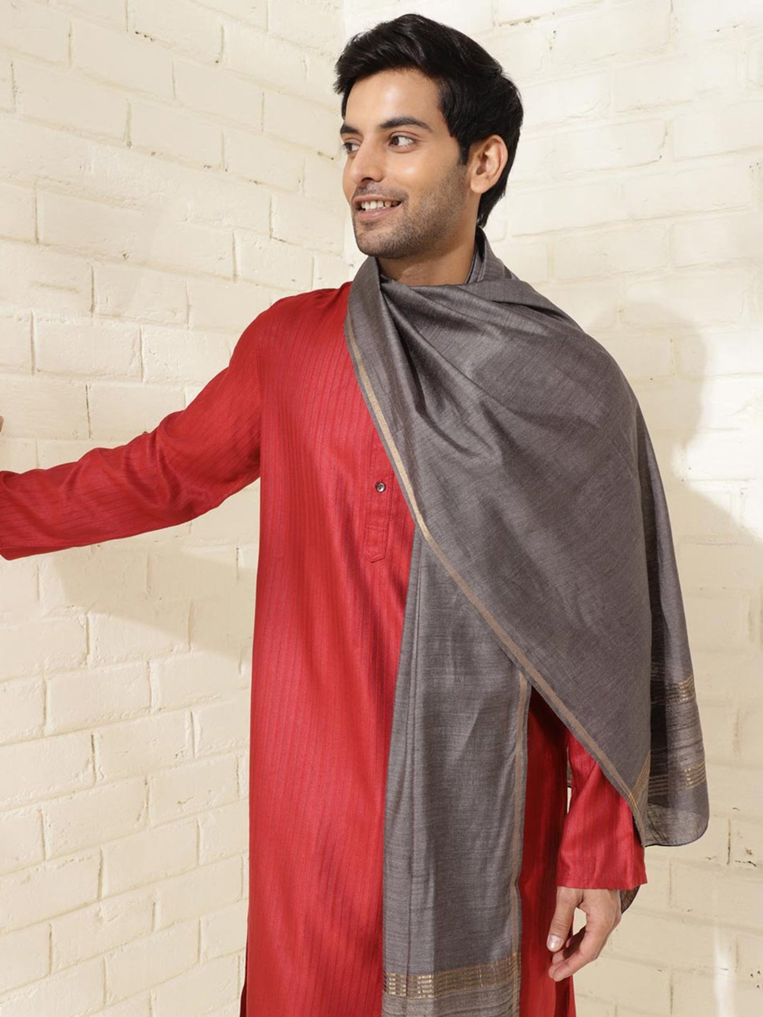 Fabindia Charcoal Self Design Stole