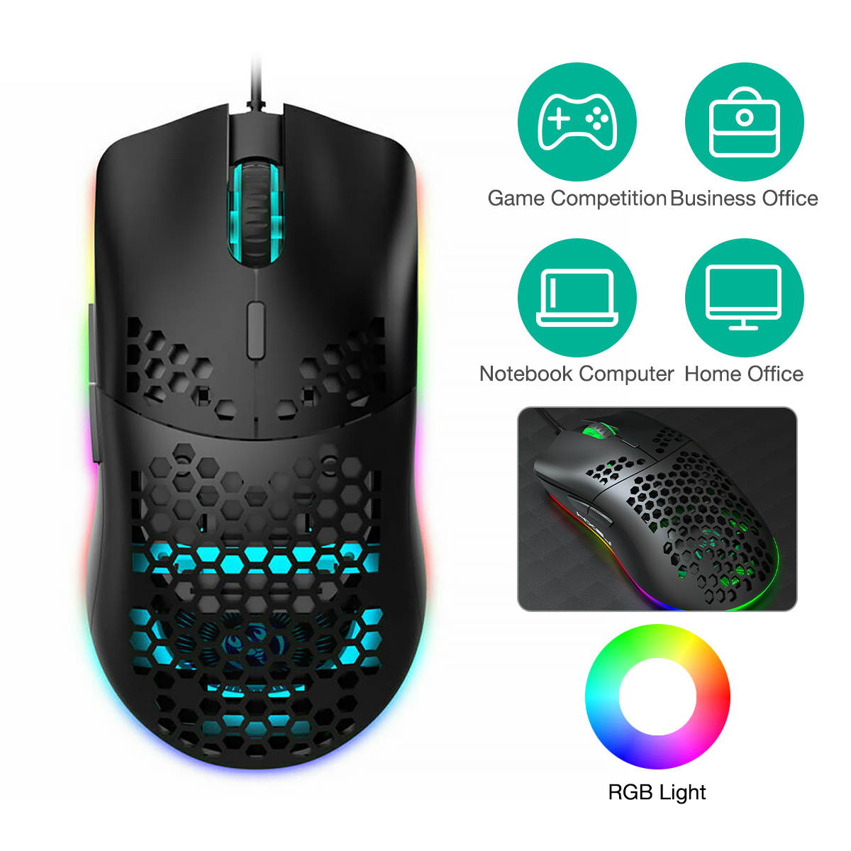 6 Button Wired Gaming Mouse 6400 DPI LED Backlit USB Optical Mechanical Game Mice for PC Laptop Black