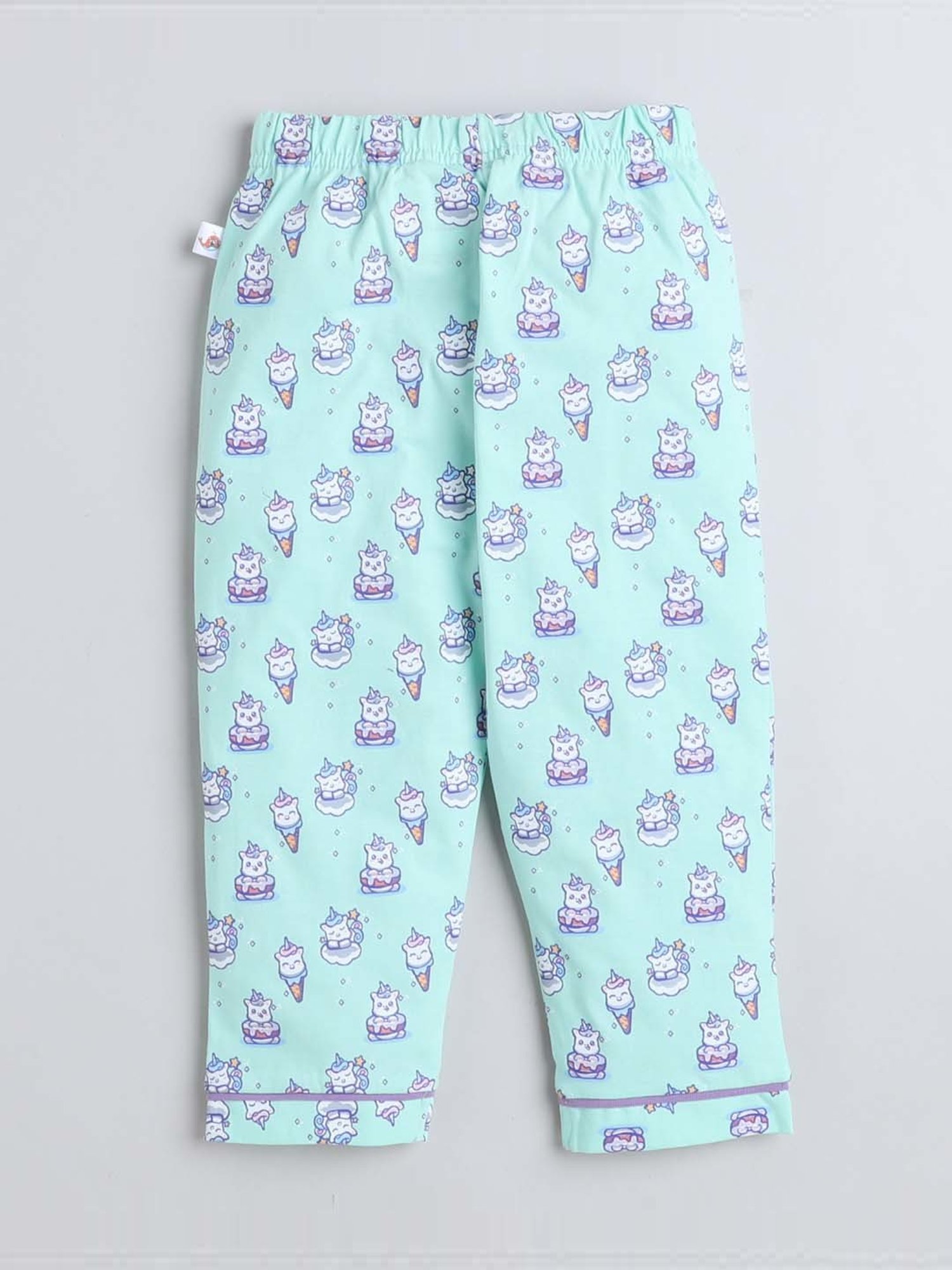 Bumzee Girls Mint Green Cotton Printed Full Sleeves Shirt Set