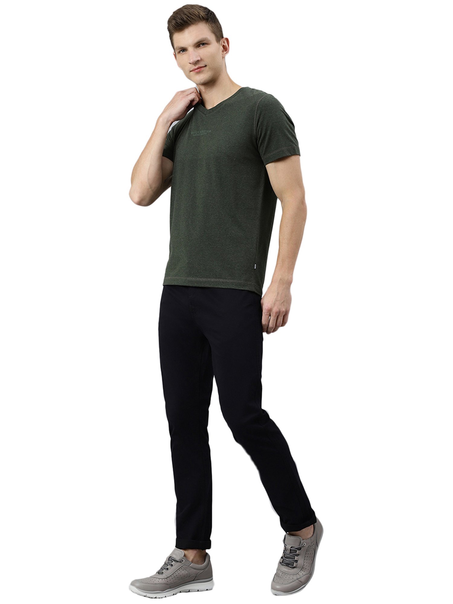 Woods Olive Melange V-Neck T-Shirt