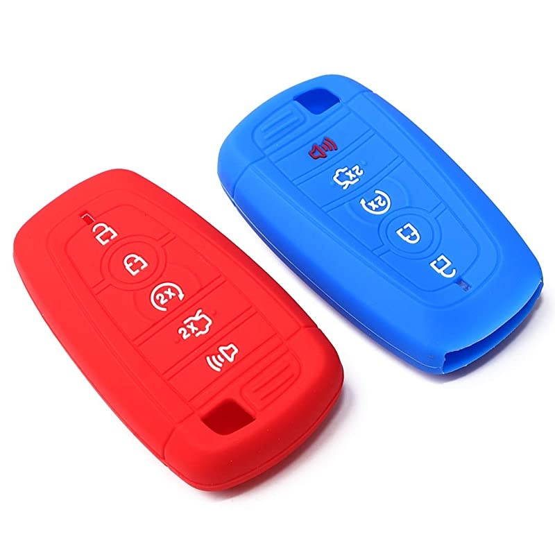Red Blue Silicone Car Key Fob Cover Fits 2017 2018 2019 Ford Mustang Fusion Explorer Ford Taurus F250 F350 Smart Key 5 Button Remote Start 1Pcs Blue 1Pcs Red