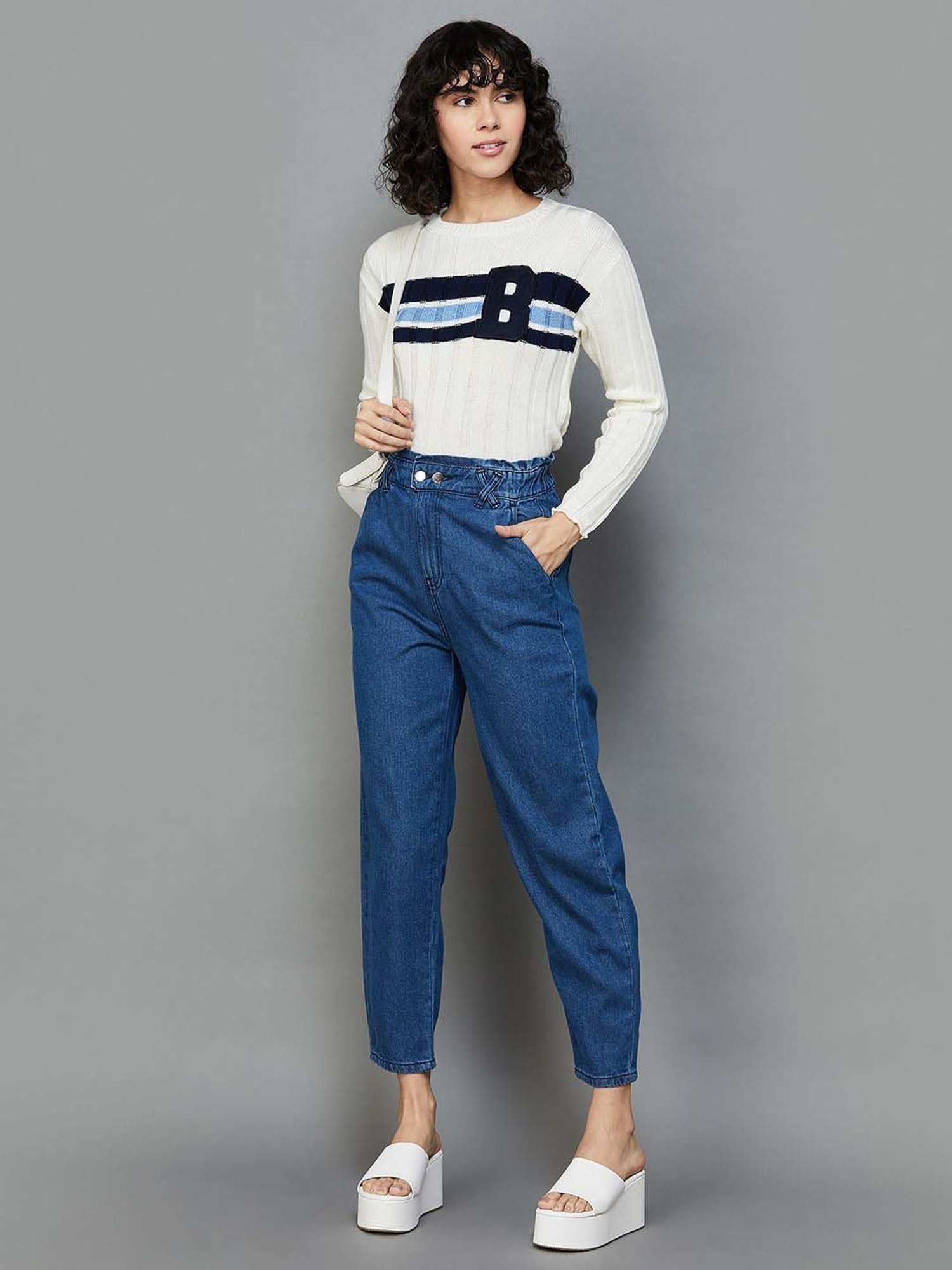 Ginger by Lifestyle White Self Pattern Sweater