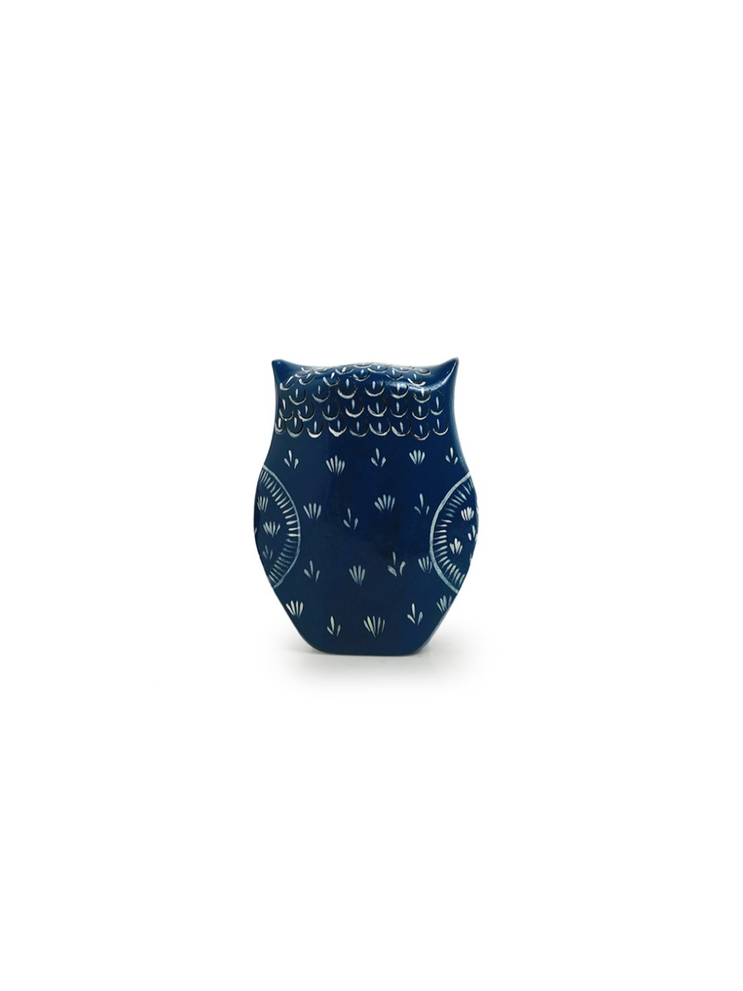 ExclusiveLane Hand-painted Navy Blue & Off-White Eucalyptus Wood The Enlightened Owl Showpiece