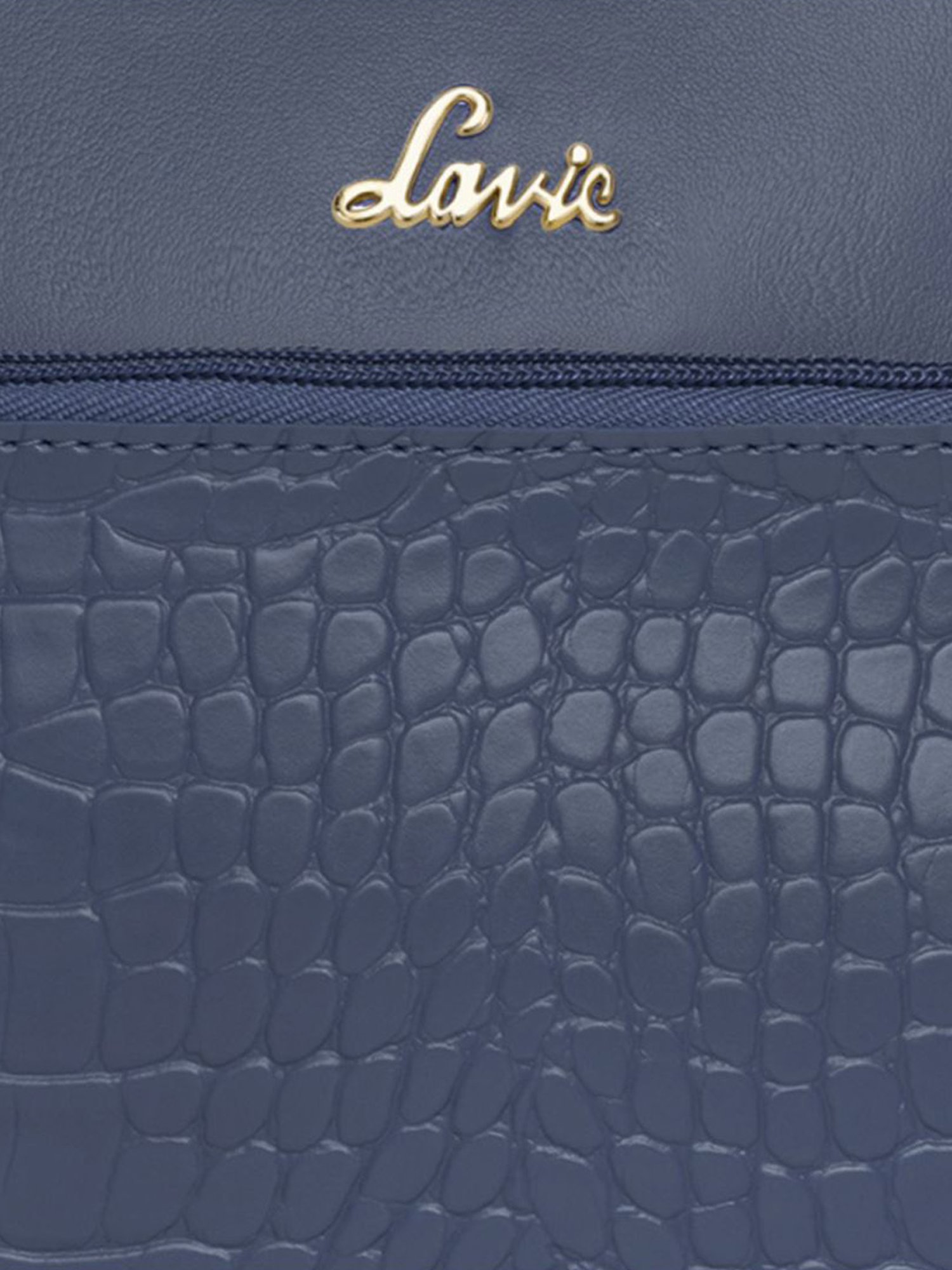Lavie Croc Saddle Navy Synthetic Textured Sling Handbag