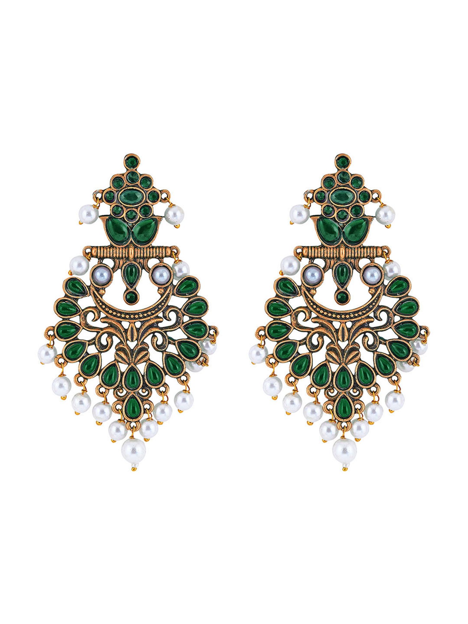 Teejh Rutuja Dark Green Golden Dangler Earrings
