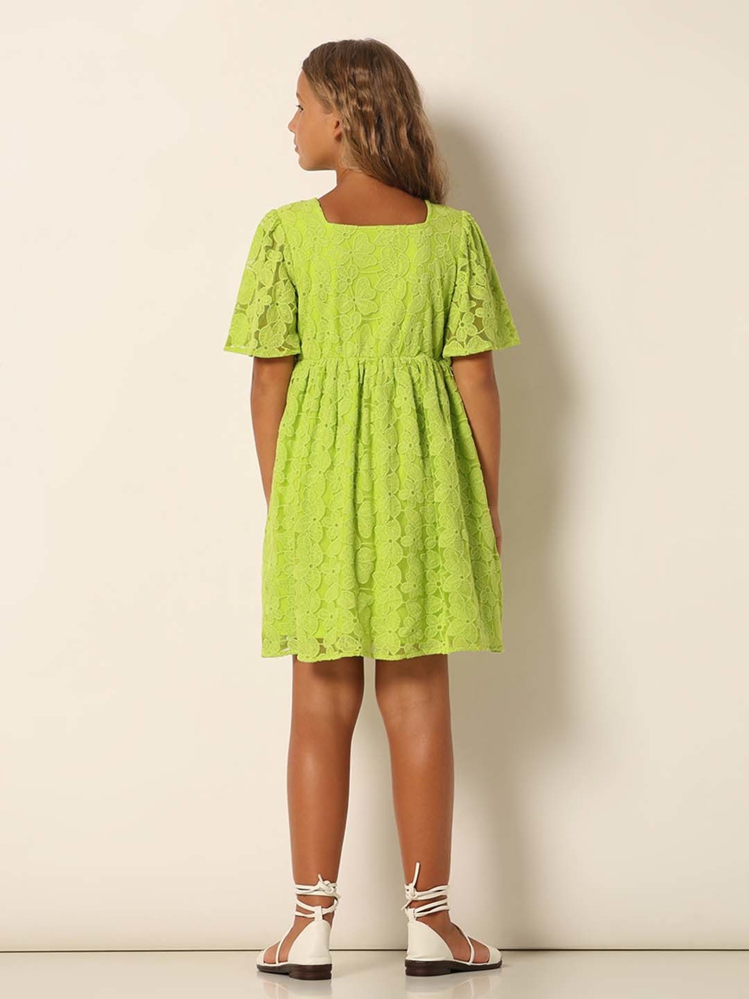 VERO MODA GIRL Lime Green Embroidered Dress