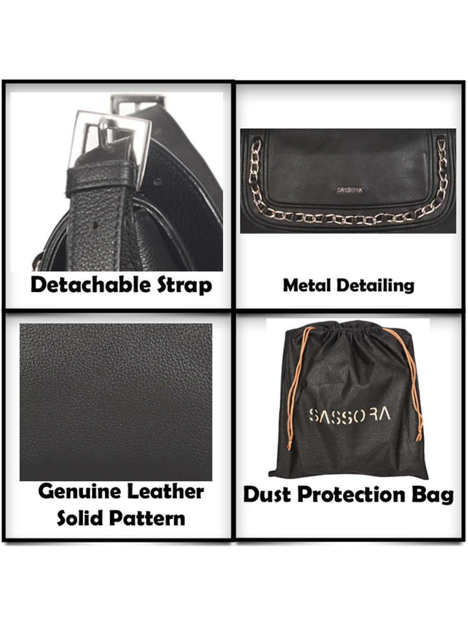 SASSORA Black Solid Medium Shoulder Bag