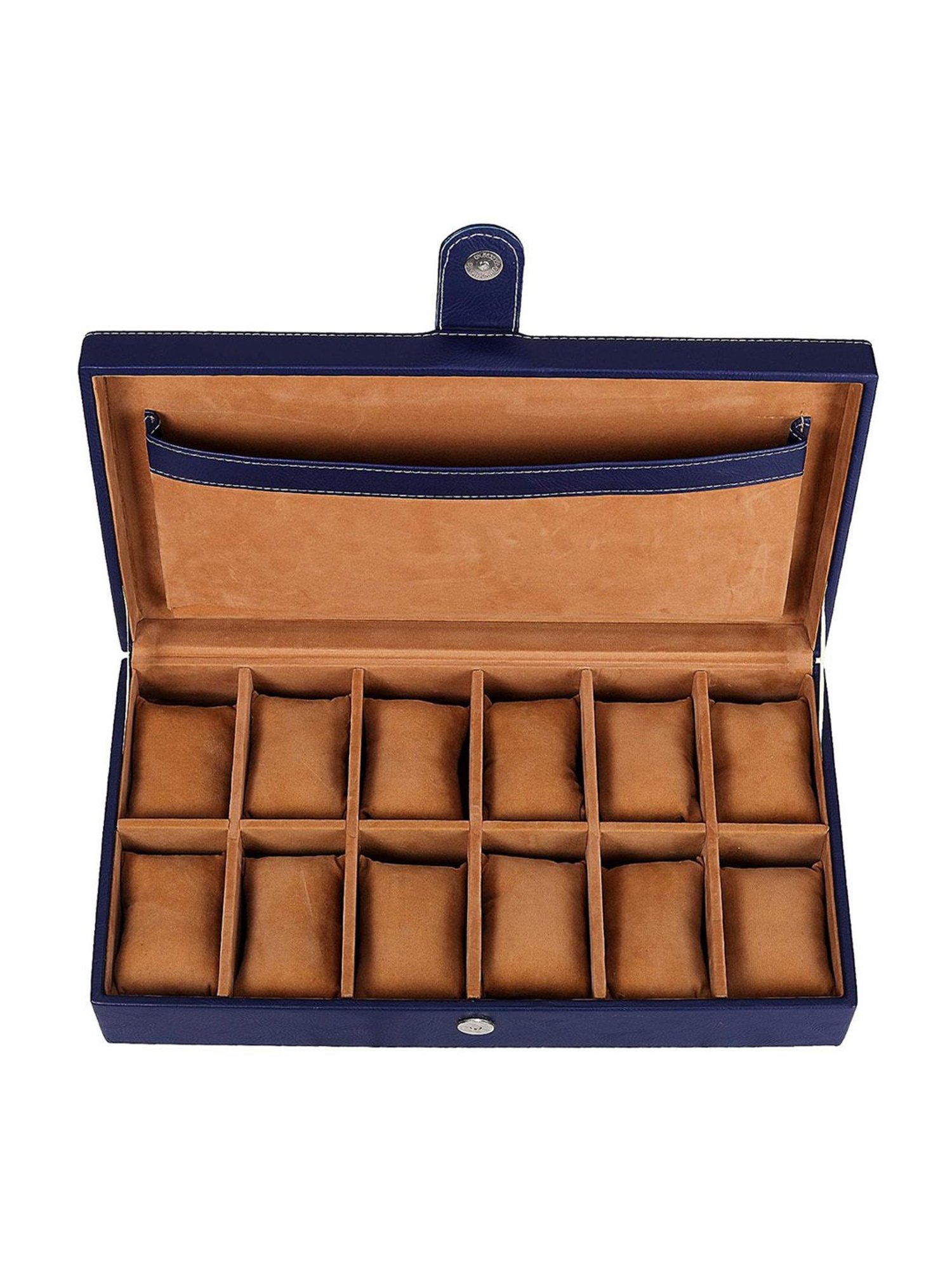 Leather World Blue Watch Box Holder Organizer Case in 12 Slots
