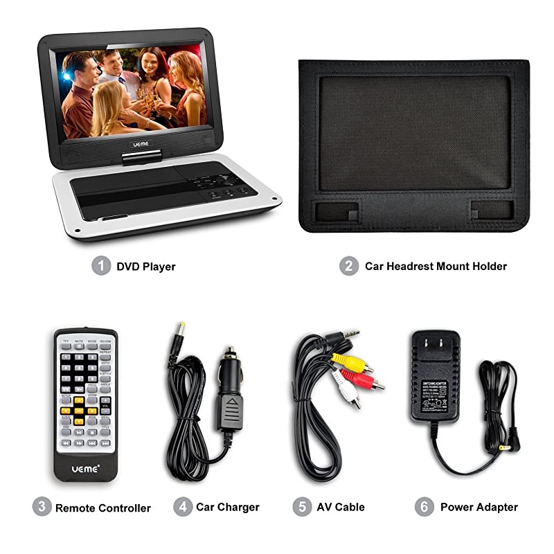 Portable DVD Player with 10.1 inches LCD Screen, Car Headrest Mount Holder, Remote Control, Travel DVD Player (White)