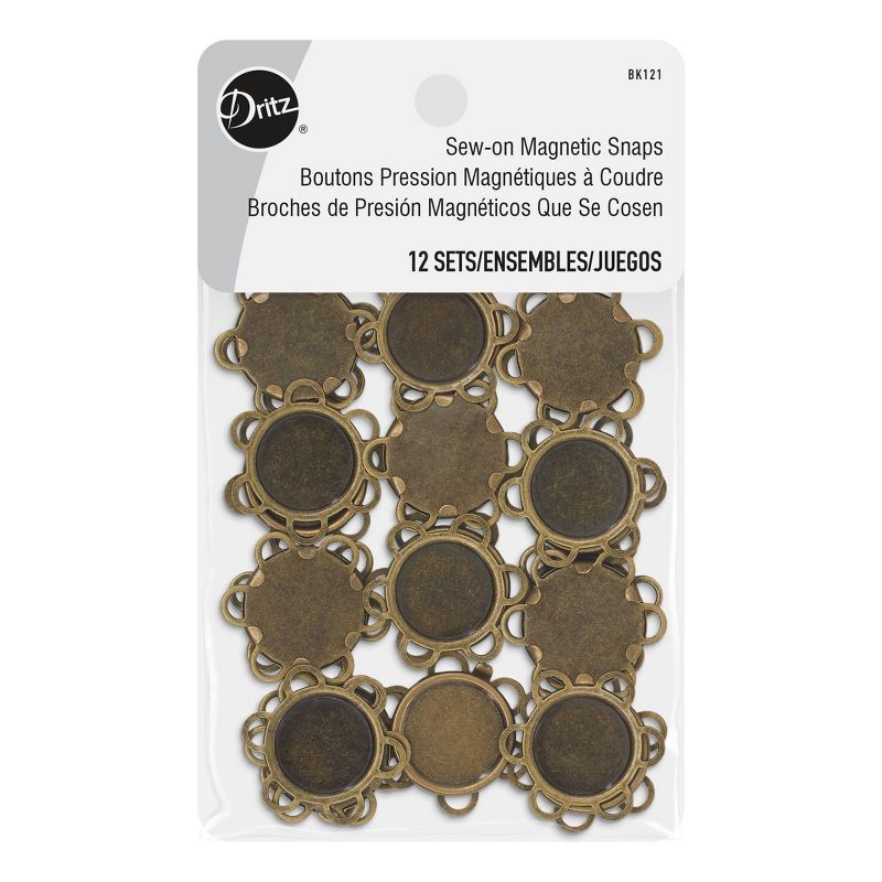 Dritz 12pc Snaps Sew-On Magnetic Antique Brass