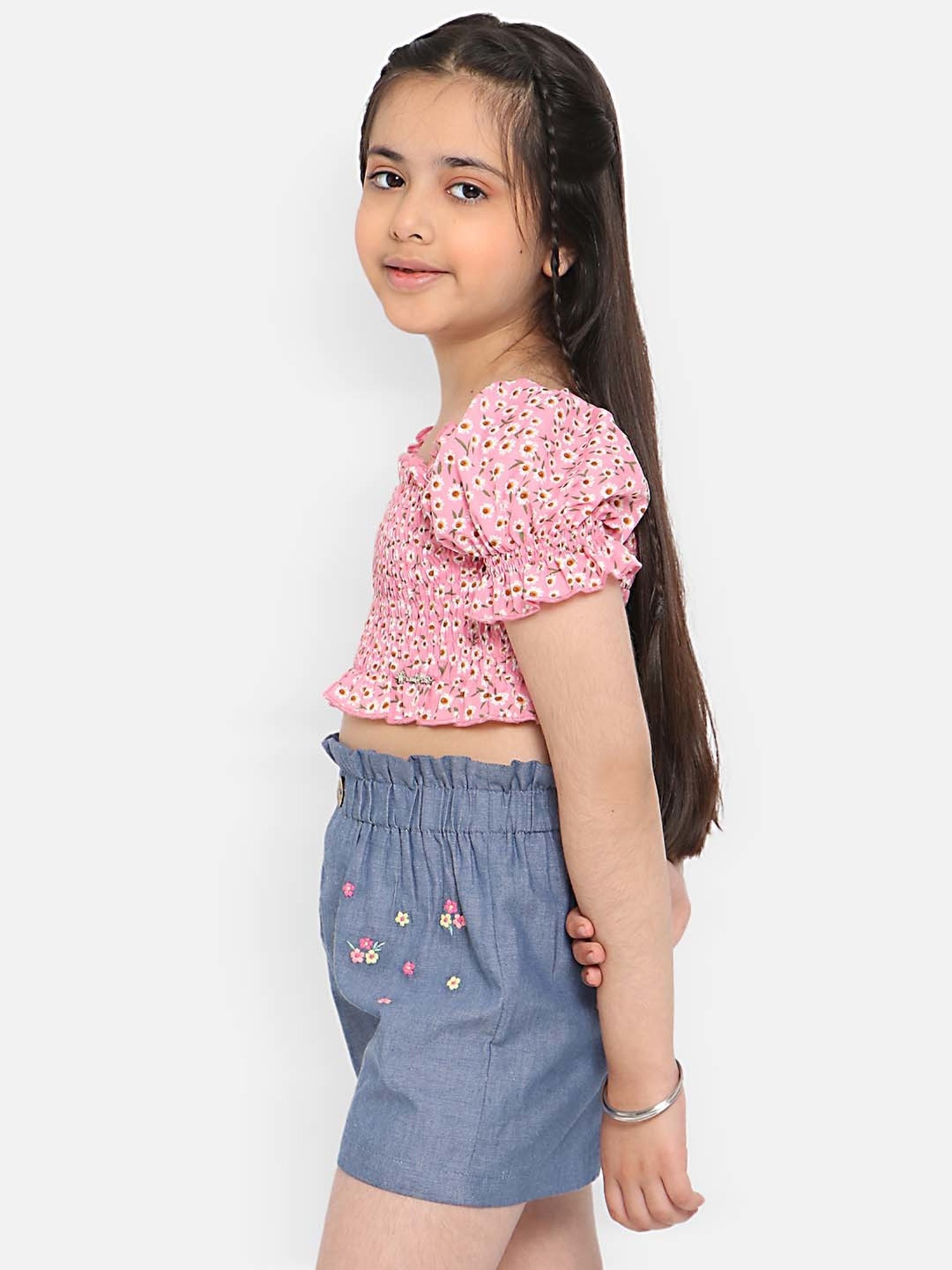 Nauti Nati Kids Pink Floral Print Crop Top