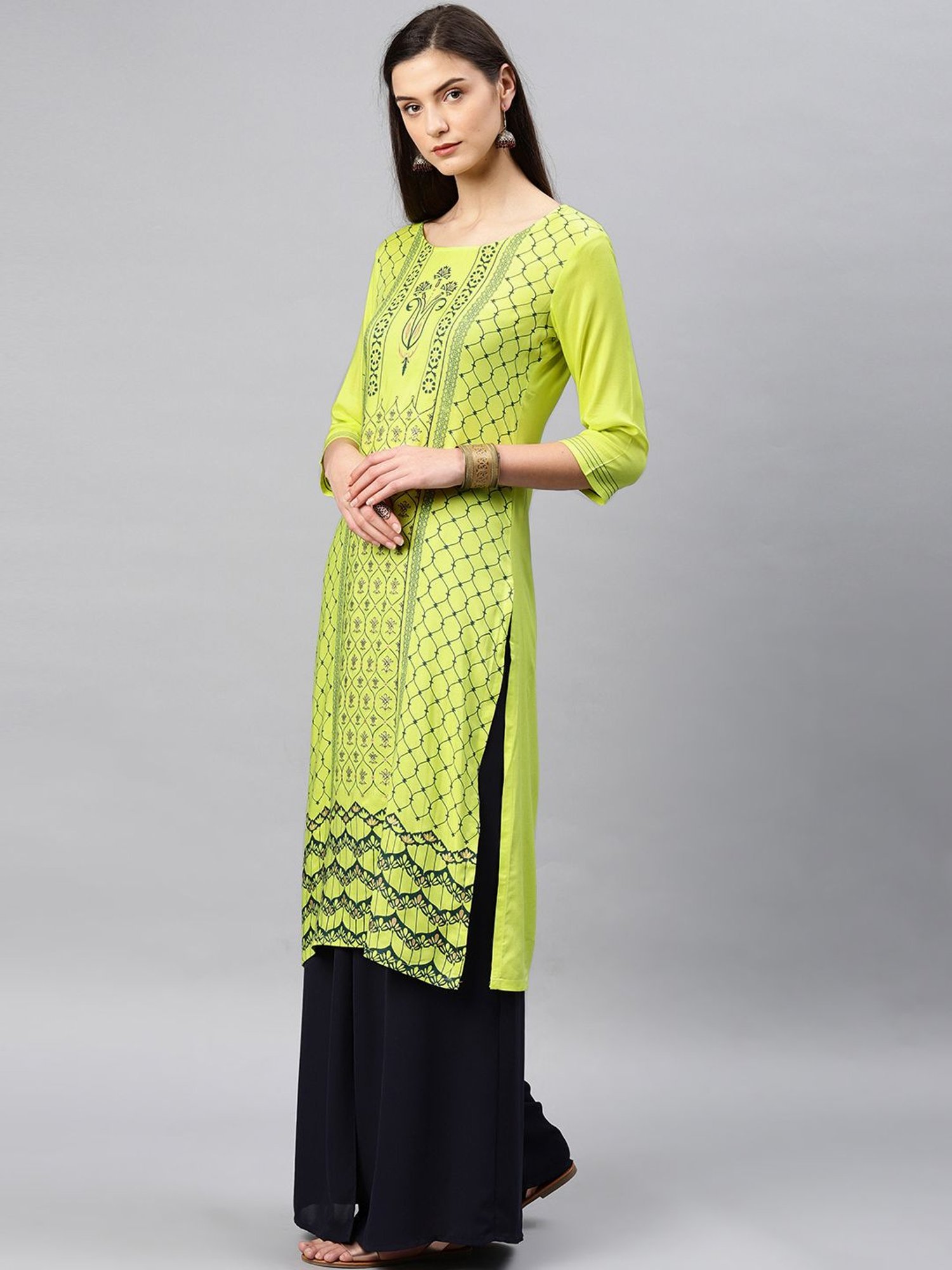 Alena Green Printed Straight Kurta