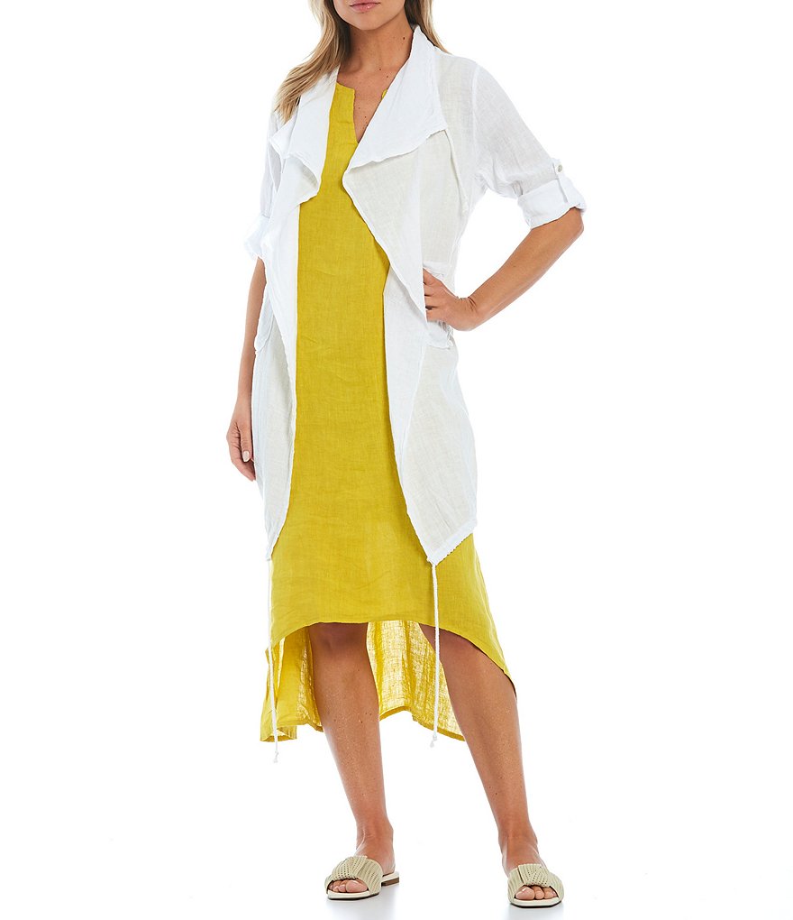 M Made in Italy Drape Front Linen 3/4 Sleeve Cardigan