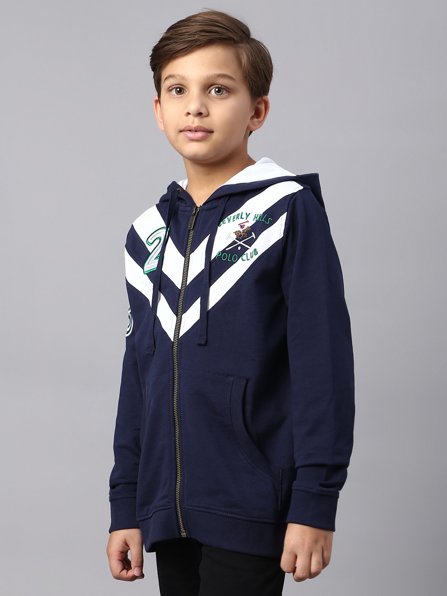 Beverly Hills Polo Club Kids Navy Color Block Full Sleeves Hoodie