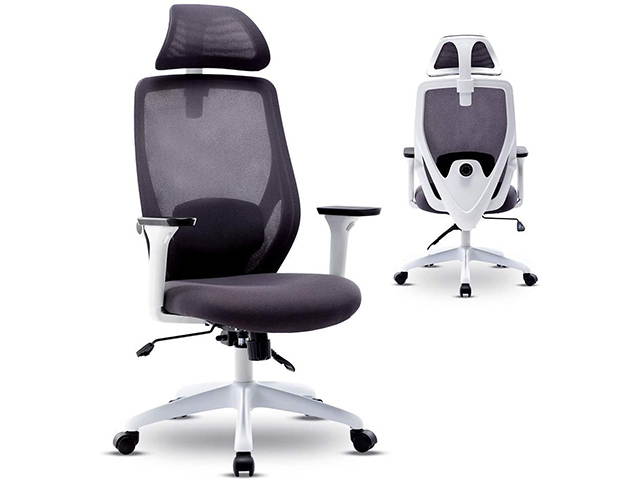 Ergonomic Office Chair Mesh Chair Heavy Duty Office Chair Adjustable Headrest and Armrest - Home Office Chair with Tilt Function and Position Lock,White,GC50