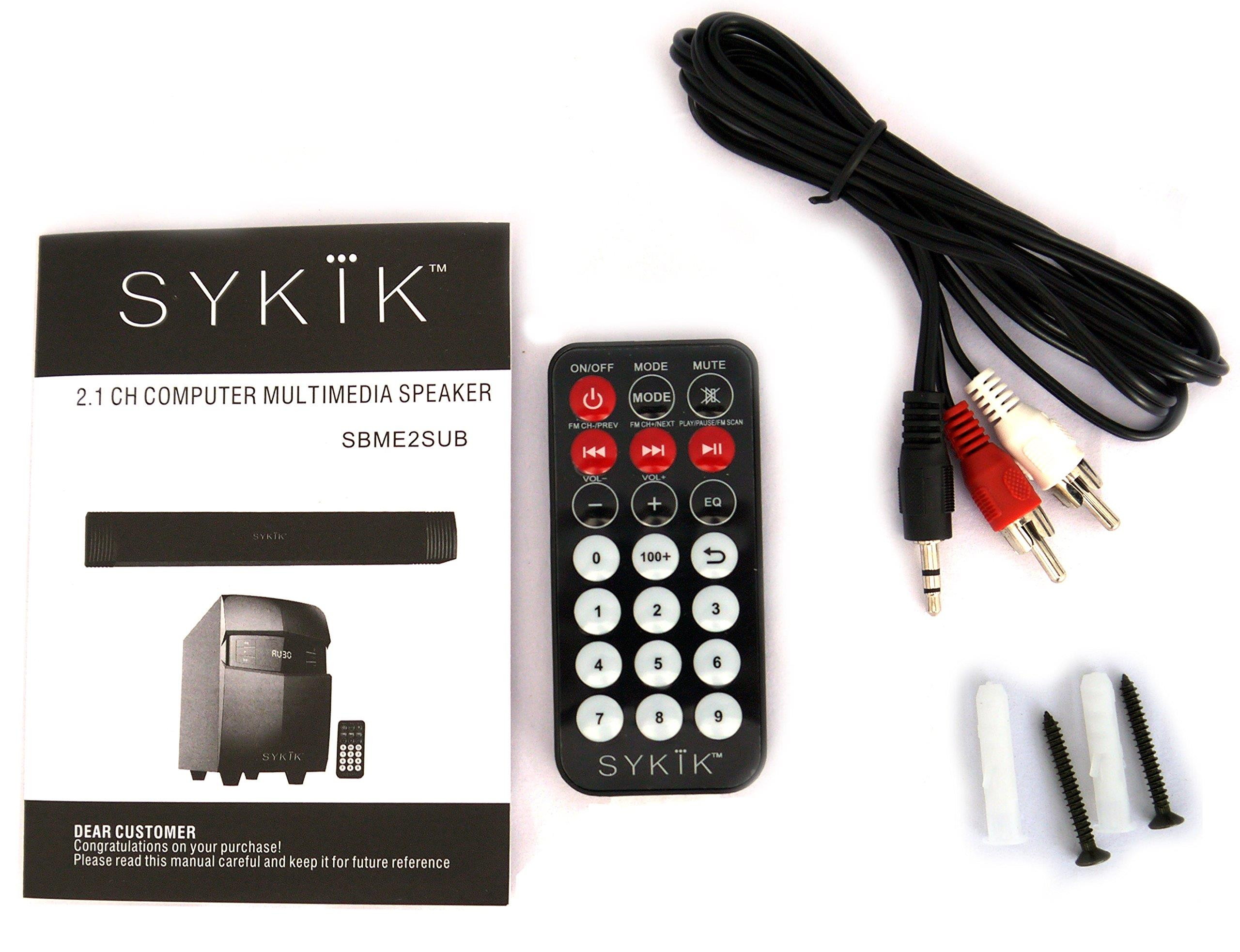 Sykik SBME2SUB Bluetooth Sound Bar with subwoofer, Wireless Remote, FM Radio, RCA Input, USB, SD Ports and bass Control