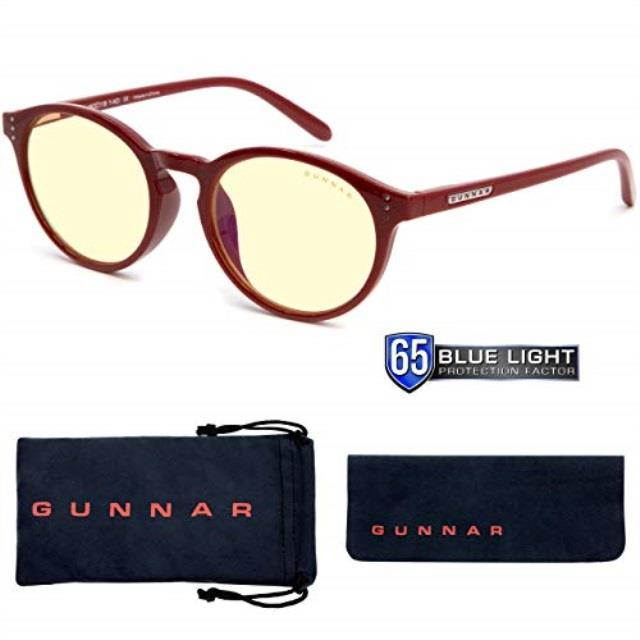gaming glasses | blue light blocking glasses | attache/dark red by gunnar | 65% blue light protection, 100% uv light, antireflective to protect & reduce eye strain & dryness