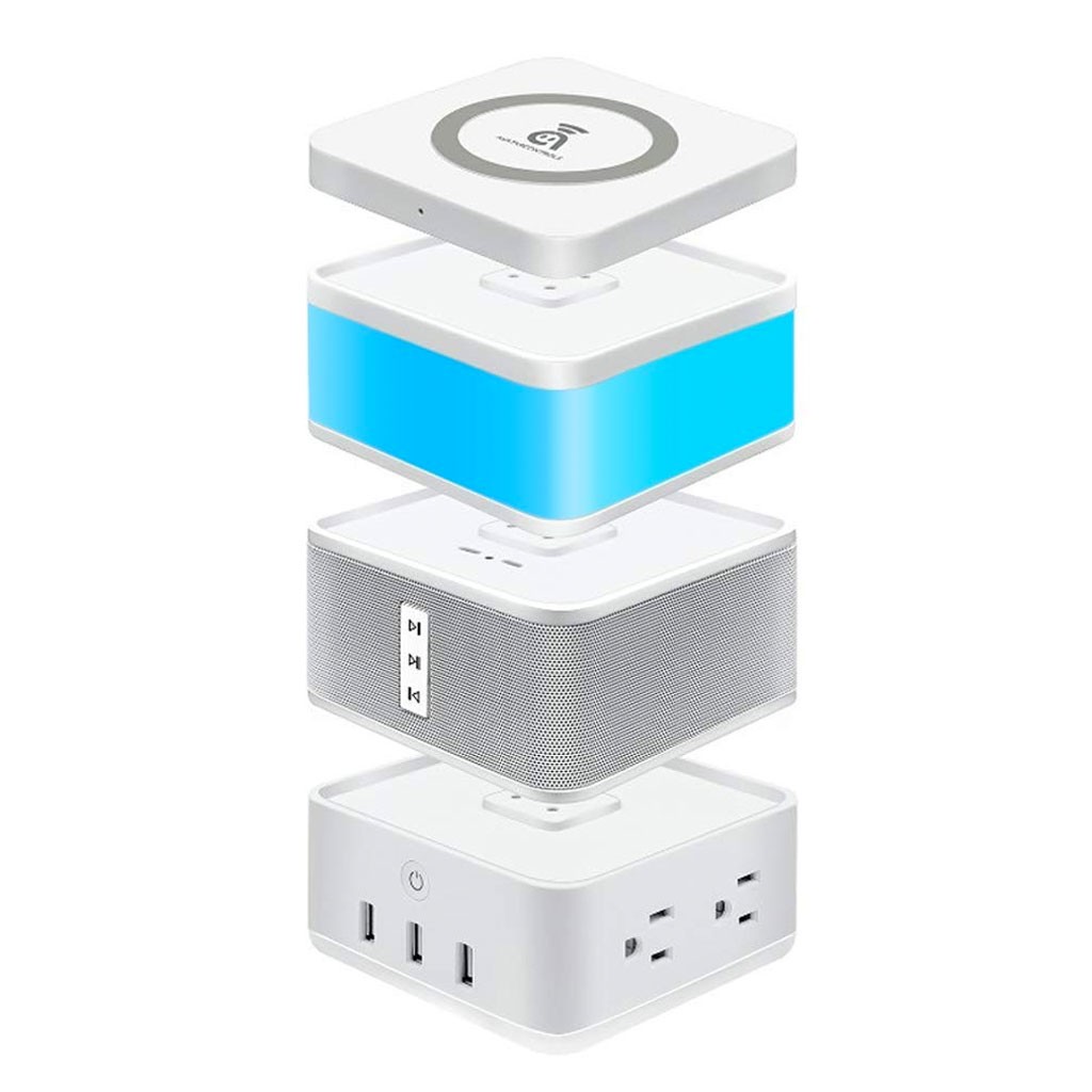 Avatar Control FreeCube Bluetooth Speaker, Power Strip with 4 AC/3 USB Port, LED Gesture Sensor Light, Wireless Charger, 4 in 1 Smart Home Modular, POGO Pin Connected 4 Free Modules