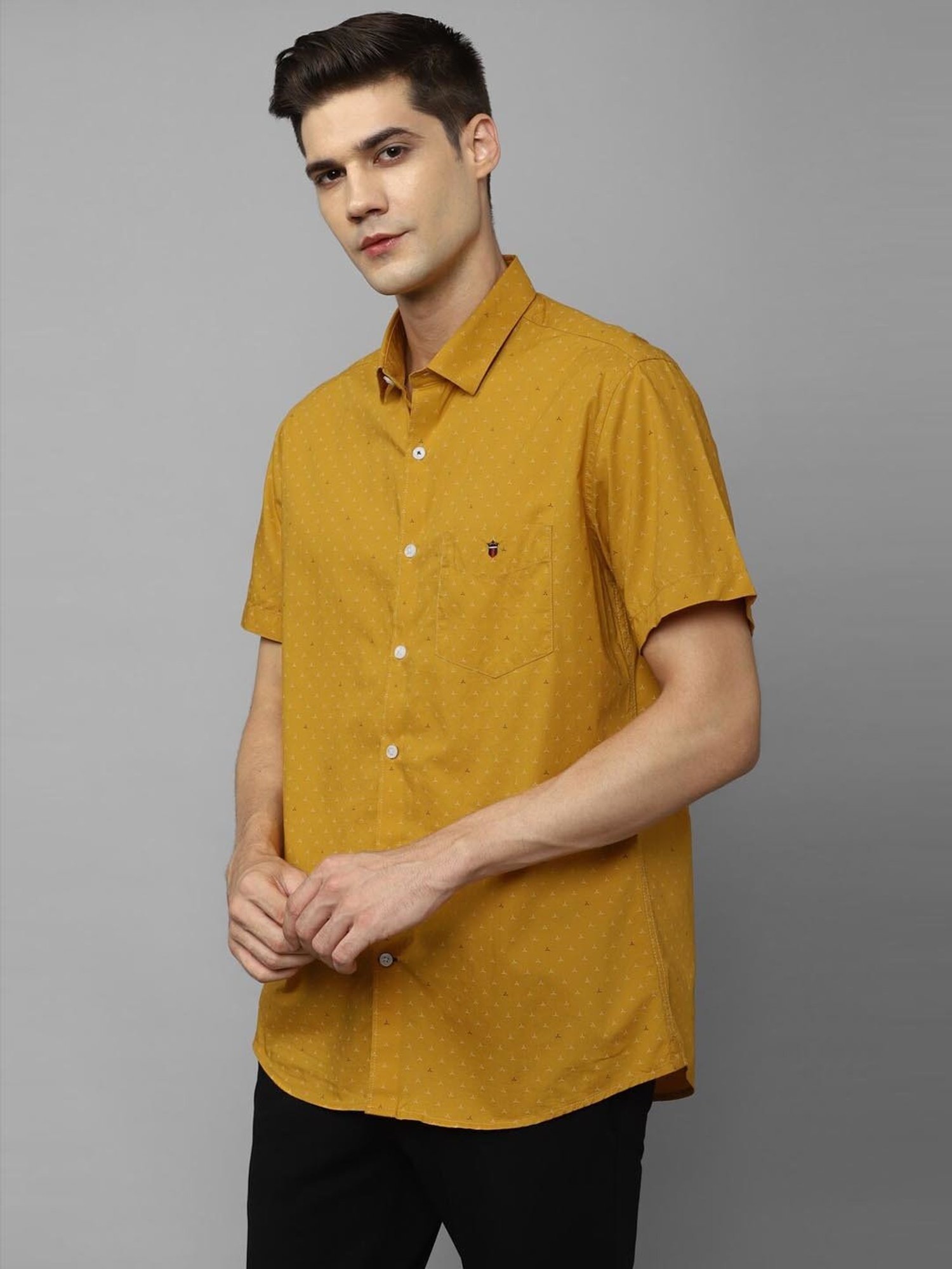 Louis Philippe Sport Yellow Cotton Slim Fit Printed Shirt