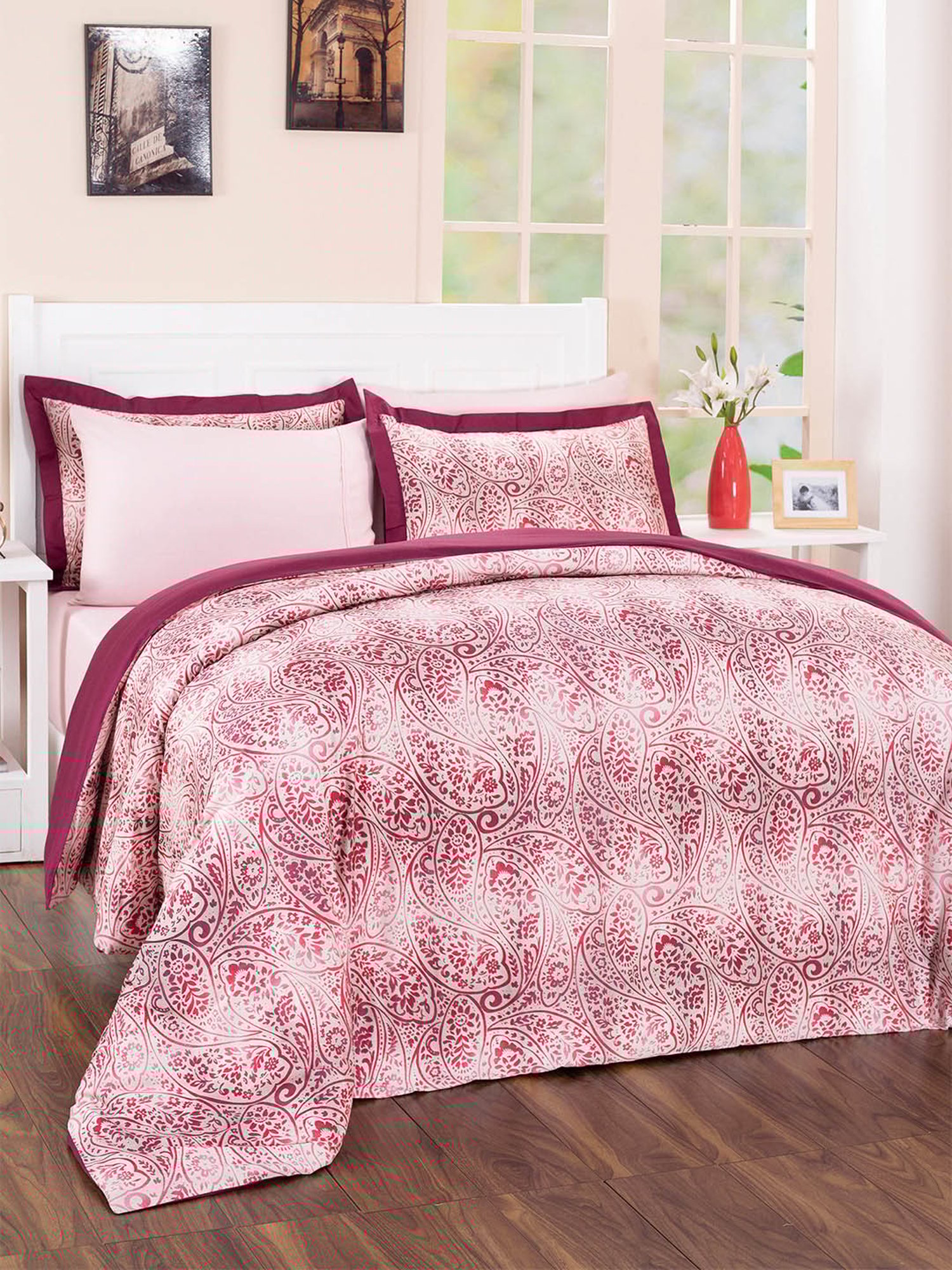 Maspar Printed Red 210 TC Cotton Duvet Cover with 2 Pillow Case