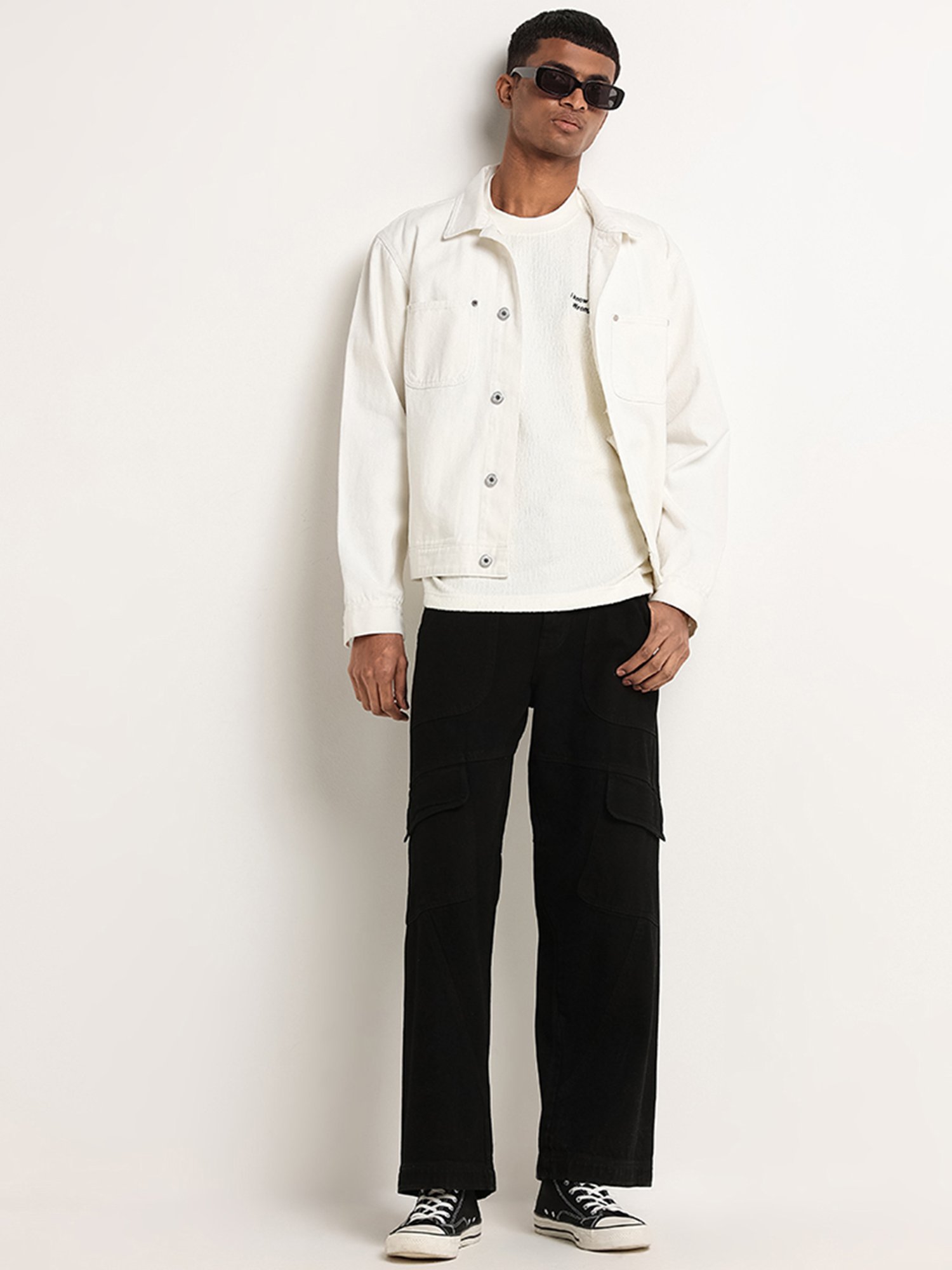 Nuon by Westside Off-White Cotton Relaxed Fit Embroidered T-Shirt