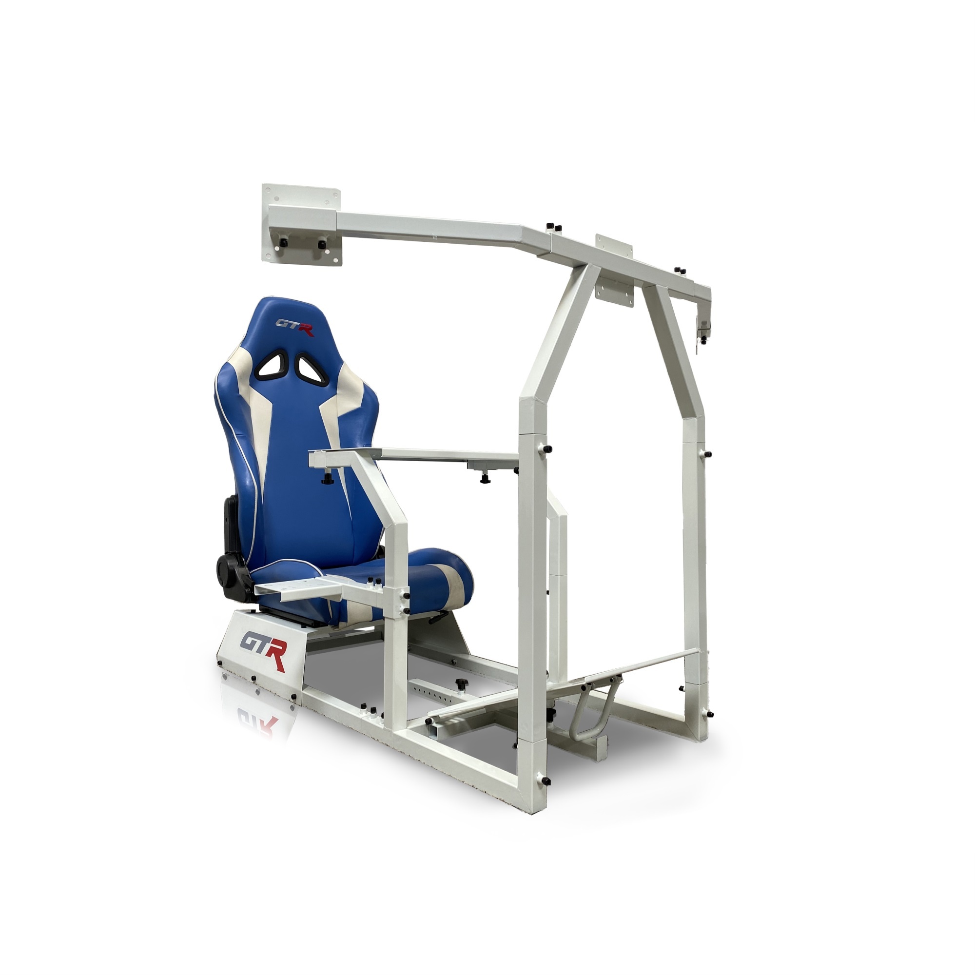 GTR Simulator GTAF-WHT-S105LBK - GTA-F Model (White) Triple or Single Monitor Stand with Black Adjustable Leatherette Seat, Racing Simulator Cockpit Gaming Chair Single Monitor Stand