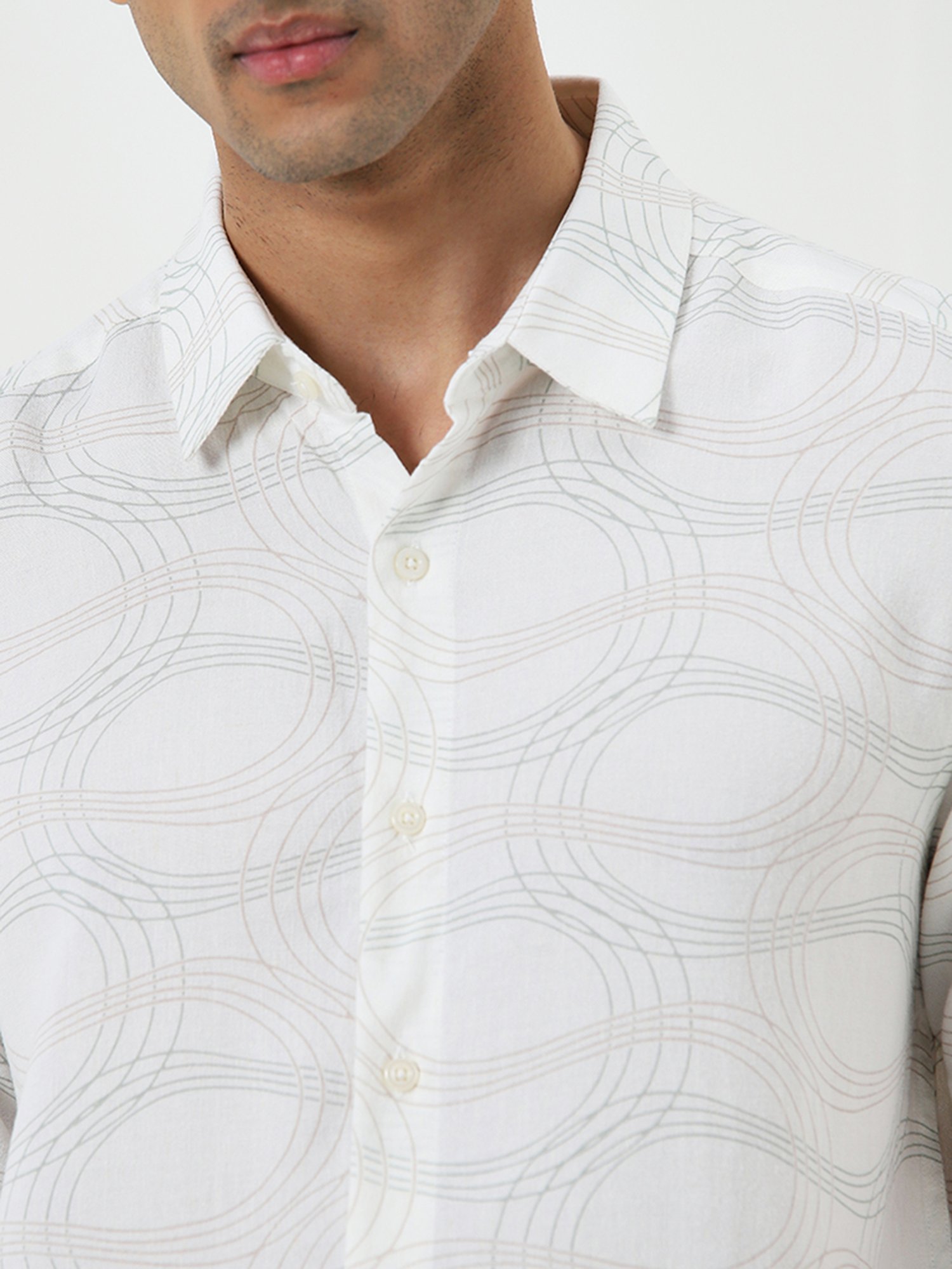 Ascot by Westside Off-White Abstract Relaxed-Fit Blended Linen Shirt