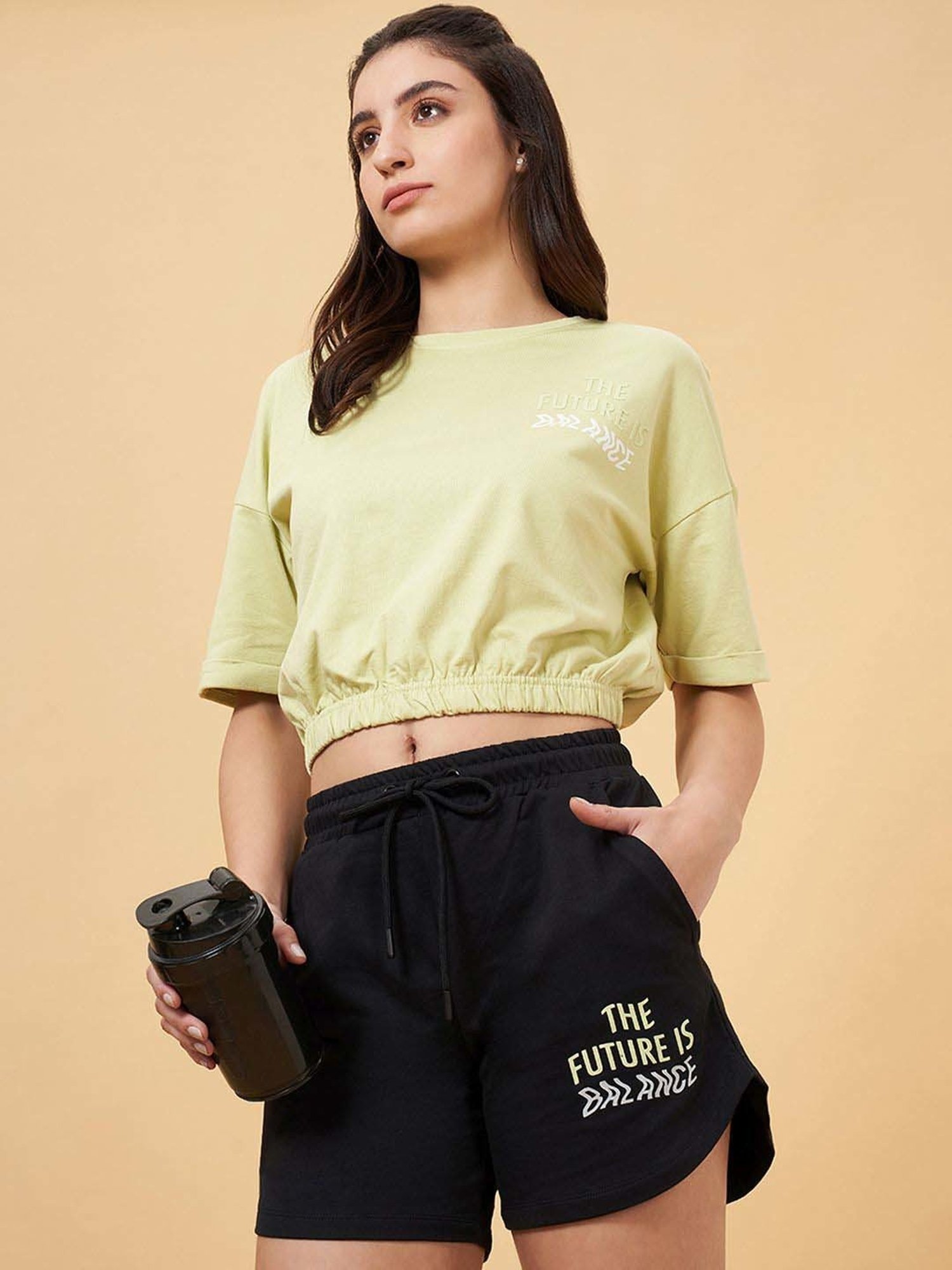 Ajile by Pantaloons Sunny Lime Cotton Printed Crop Top