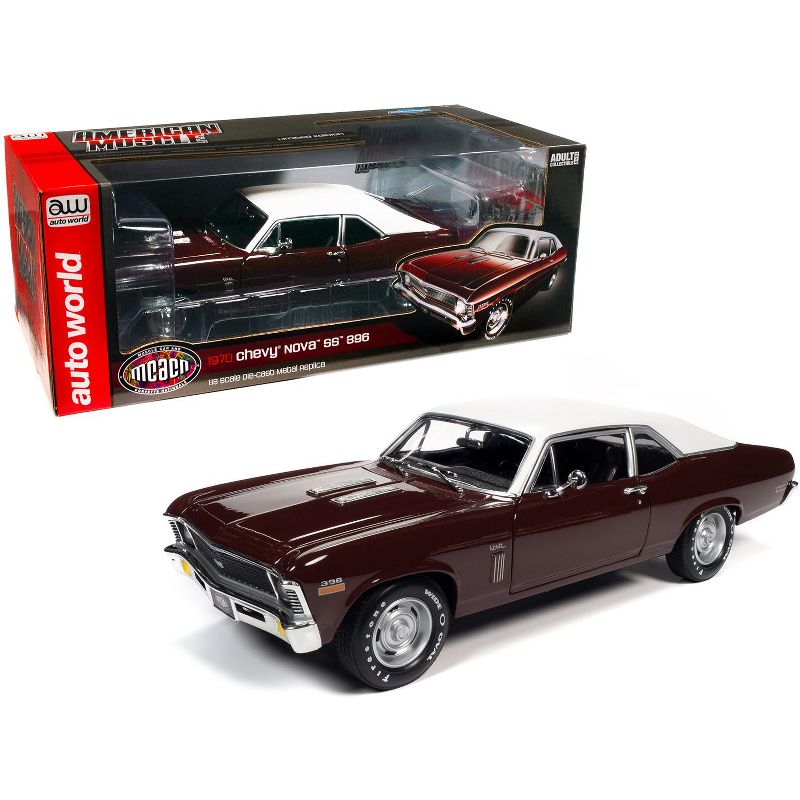 1970 Chevrolet Nova SS 396 Black Cherry w/White Top "Muscle Car & Corvette Nationals" MCACN 1/18 Diecast Model Car by Autoworld