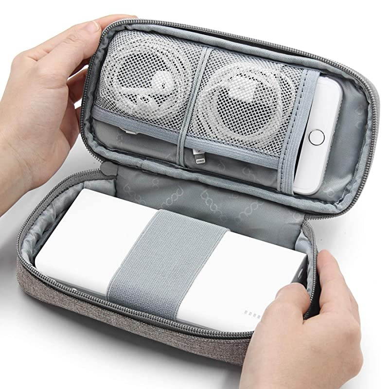 Travel Electronics Organizer Portable Carrying Pouch for Power Bank Phone Wall Charger USB Cables and Other Phone Accessories Large Grey Single Layer
