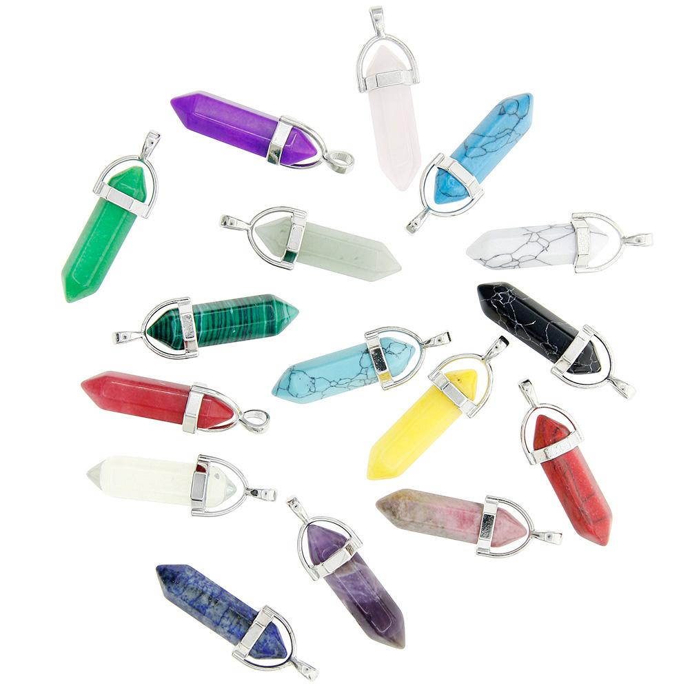 16 Pcs Bullet Shape Healing Pointed Chakra Gemstone Pendants Quartz Crystal Stone Charm for Necklace Making