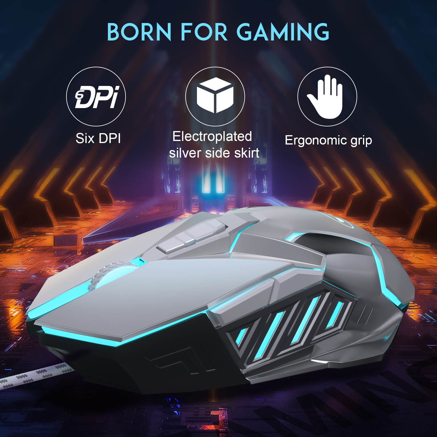 MageGee G10 Gaming Mouse Wired, 7 Colors Breathing LED Backlit Gaming Mouse, 6 Adjustable DPI (up to 3200 DPI), Ergonomic Optical Computer Mouse with 7 Buttons for Windows PC Gamers(Silver)