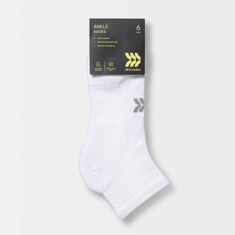 Women's Extended Size Cushioned 6pk Ankle Athletic Socks - All in Motion™ - White 8-12