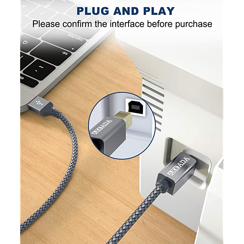 USB 2.0 Printer Cable 10ft, USB Type A Male to B Male Printer Scanner Cord High Speed Compatible with HP, Canon, Dell, Epson, Lexmark, Xerox, Samsung and More